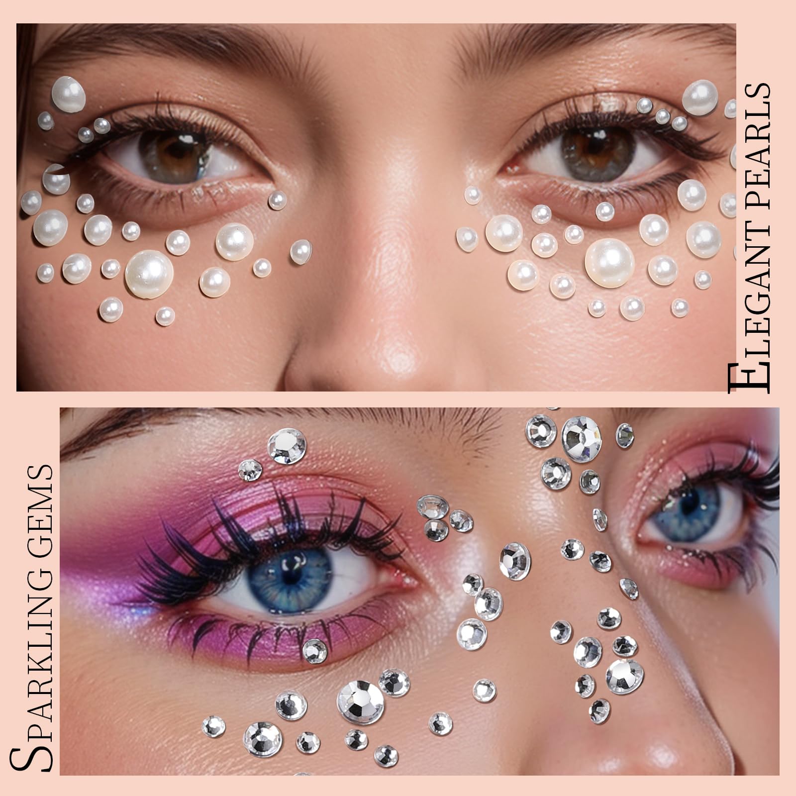 Teenitor 2582Pcs Hair Pearls Hair Gems Face Gems, Hair Pearls Stick On, Hair Face Jewels Face Hair Gems 3/4/5/6/8Mm Hair Pearls