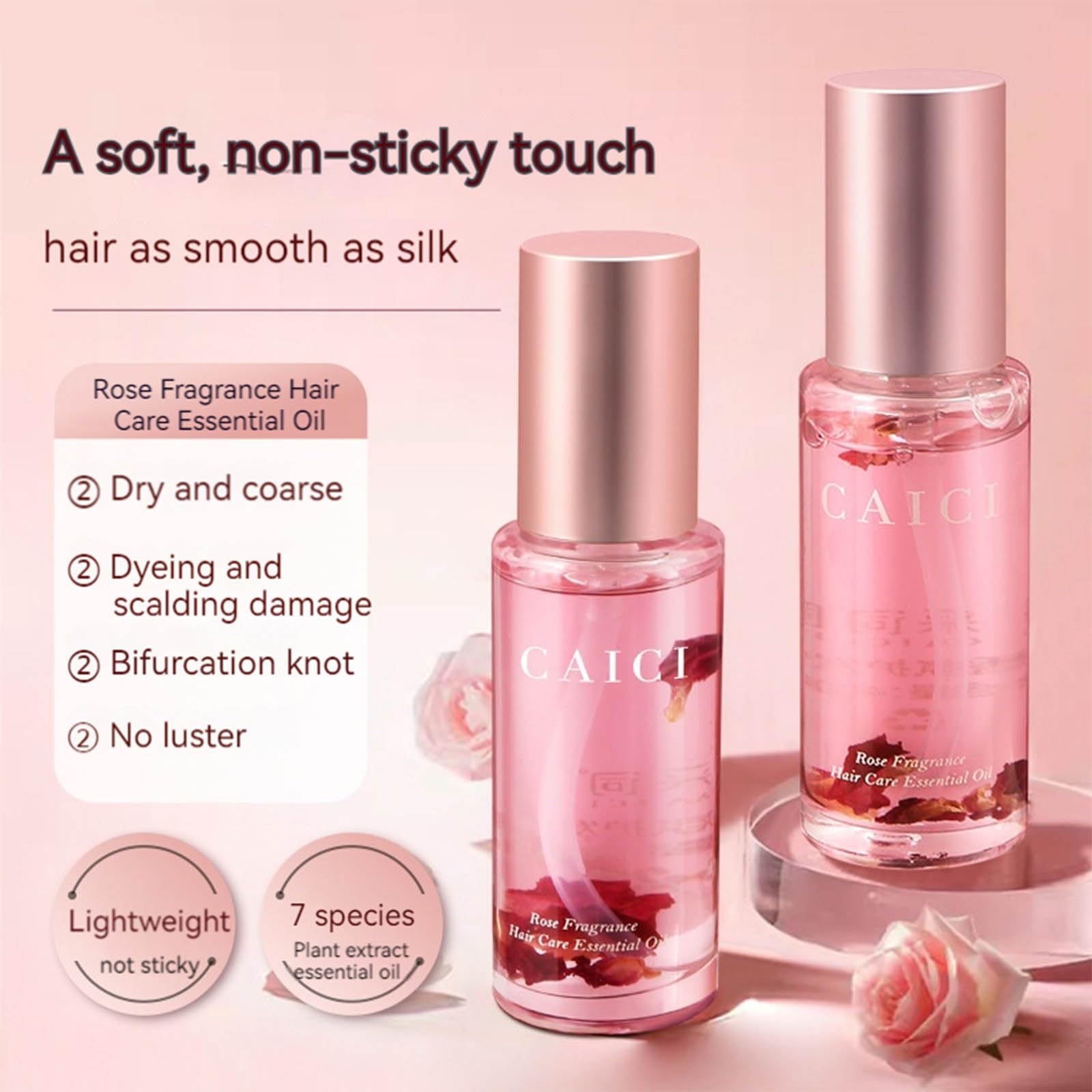 Cly Ams Rose Essential Oil For Hair,Rose-Scented Hair Care Essential Oil Makes Hair Smooth Split-Free Shiny And Not Easy To Brea