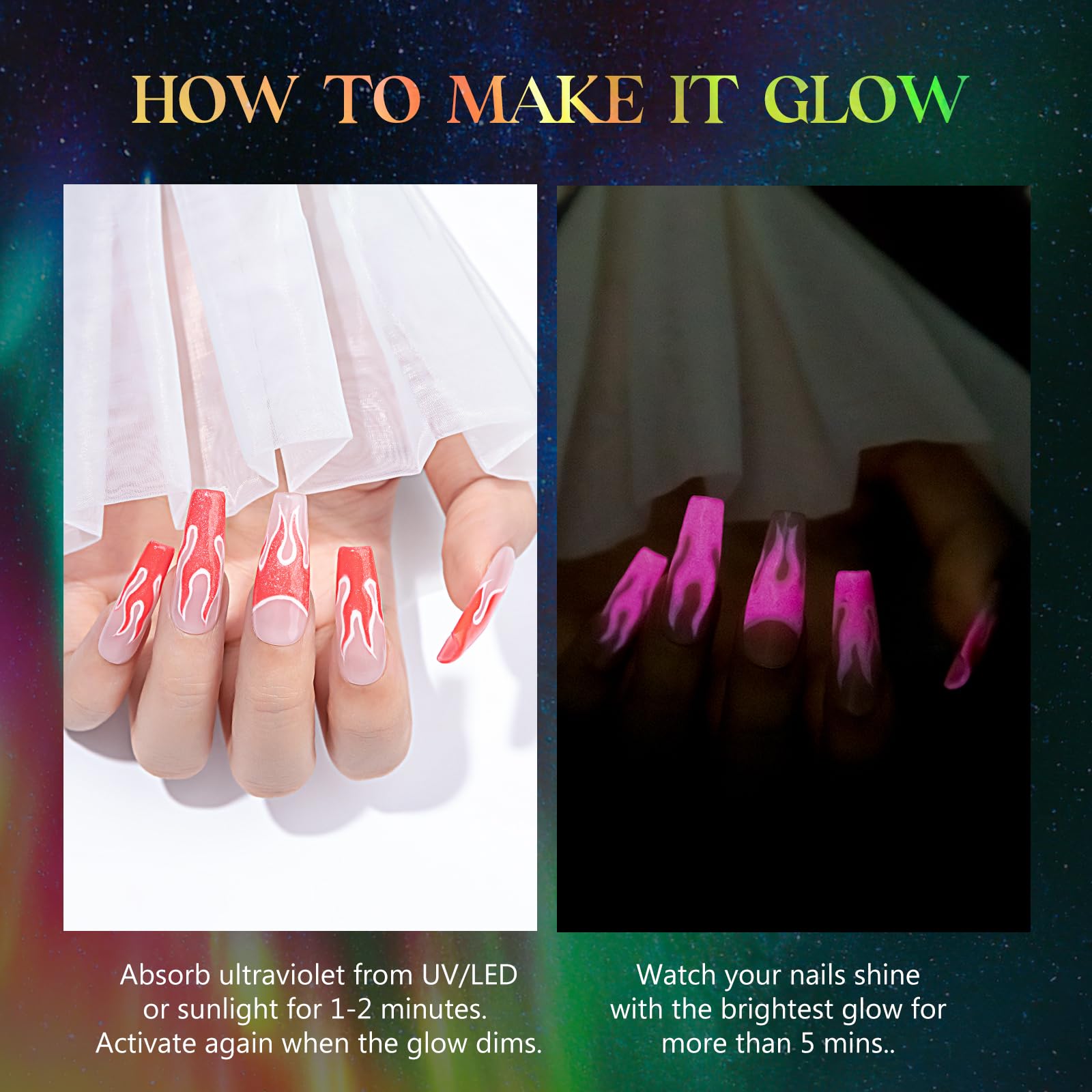 Mizhse Glow In The Dark Gel Nail Polish, Cat Eye Gel Polish, Macaroon Gel Nail Polish Colors Set, Shimmer Nail Gel Soak Off Nail