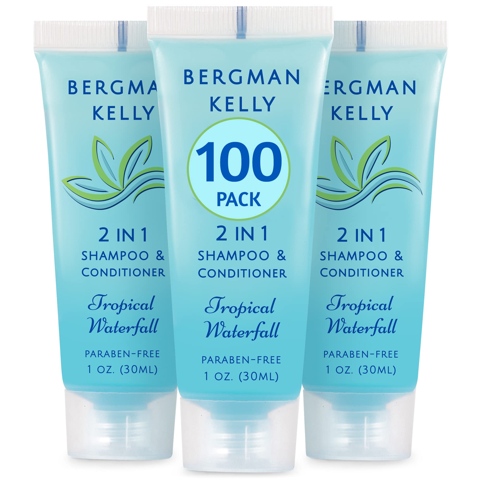 Bergman Kelly Travel Size Shampoo & Conditioner 2 In 1 (1 Fl Oz, 100 Pk, Tropical Waterfall), Delight Your Guests With Invigorat