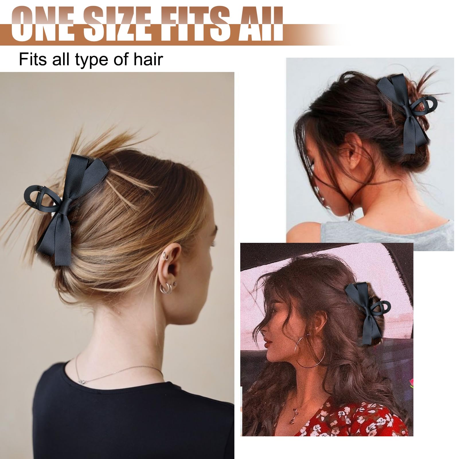Vodolo Black Bow Hair Claw Clip For Women Girls,3Pcs Nonslip Big Bows Hair Claws Barrette For Thick Thin Hair,Large Hair Accesso