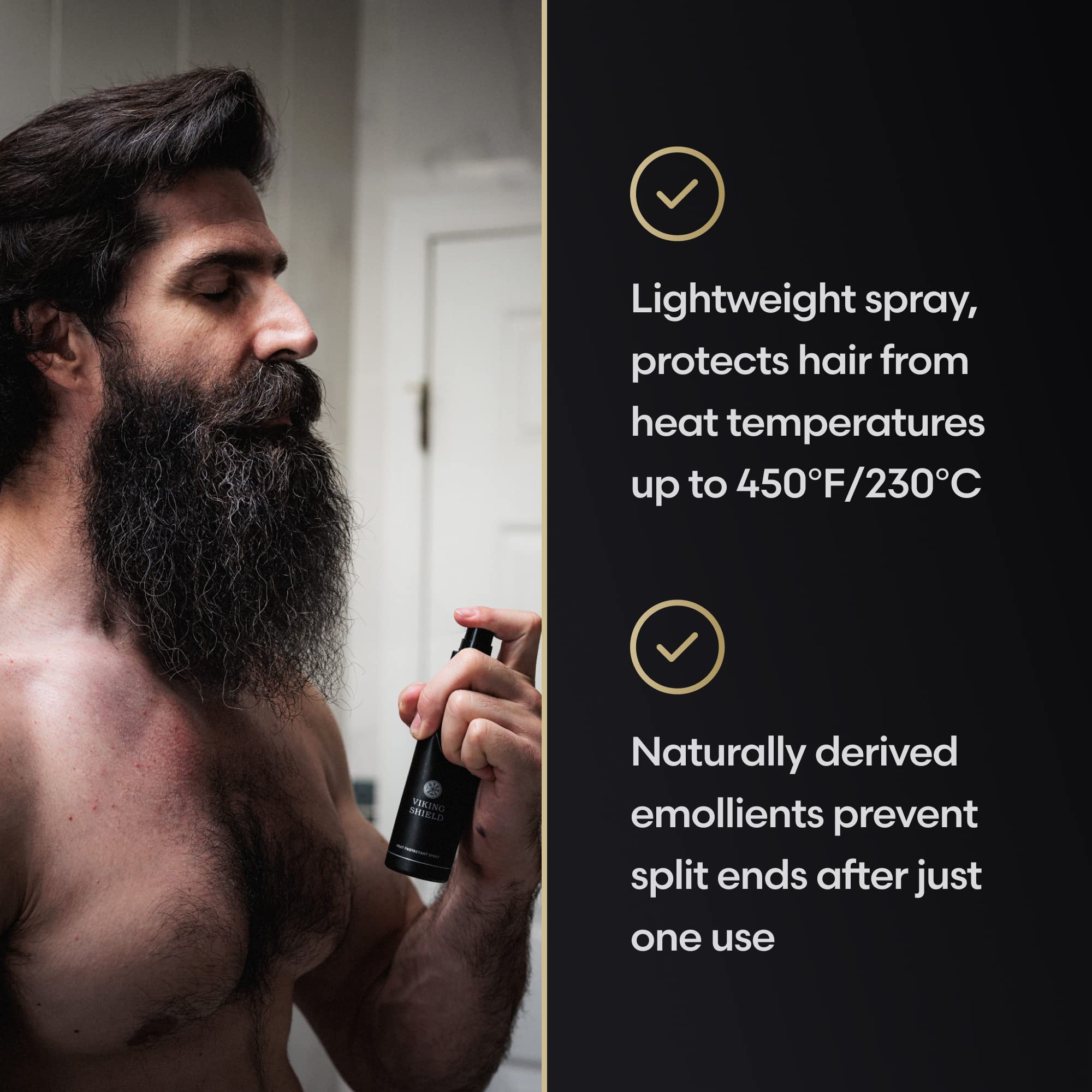 Beard & Hair Heat Protectant Spray - Viking Shield Beard Spray For Men, Protects Hair From Heat Damage Of Straightener And Styli