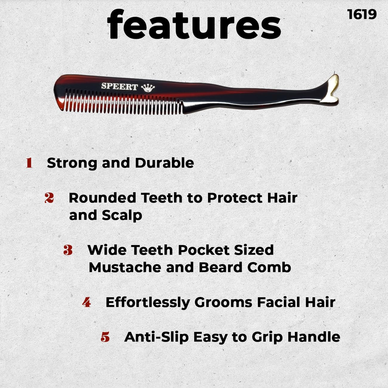 Speert #1619 Acetate Tortoise Mustache Comb Men Thick Coarse Curly Cut Beard Grooming Barber Styling Handmade In Switzerland