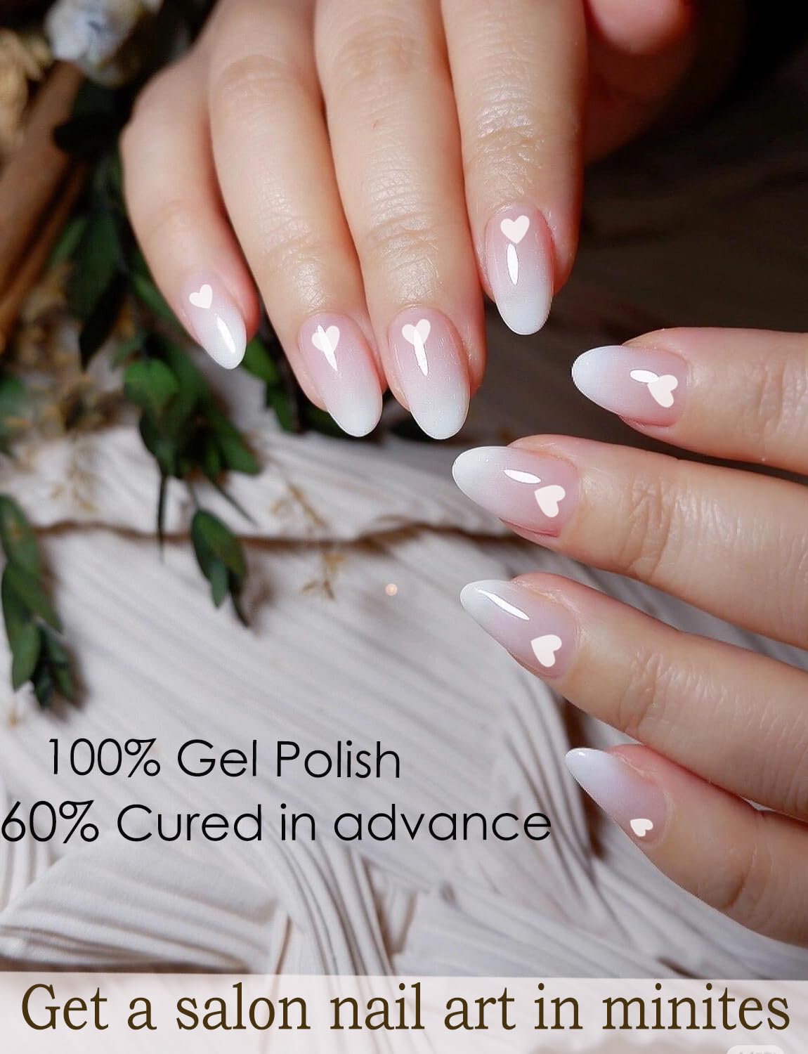 Wahrshei Semi Cured Gel Nail Strips |Gel Polish Nail Wraps | Gel Nail Stickers, Uv Light Required-Valentine Style F