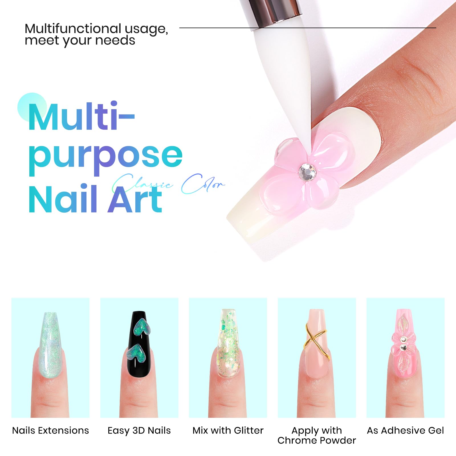 Mizhse Solid Builder Gel For Nails - 2Pcs 1Oz Mermaid Pearl & Clear Hard Gel For Nails Kit With Nail Forms 3D Silicone Mold Soak