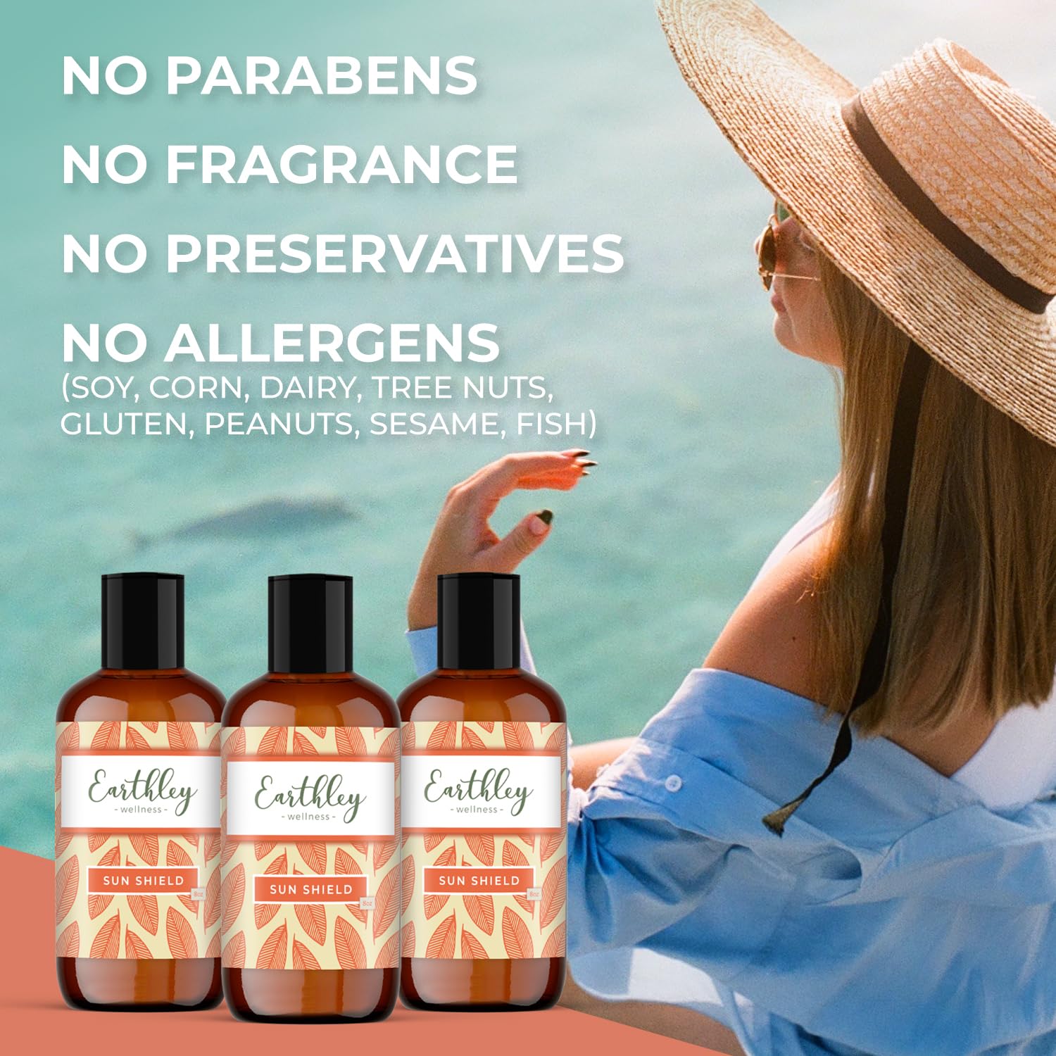 Earthley Wellness, All Natural Sun Shield, Protective Lotion Against Cellular Damage, Soothes Skin, Nourishes Skin, Blocks Free