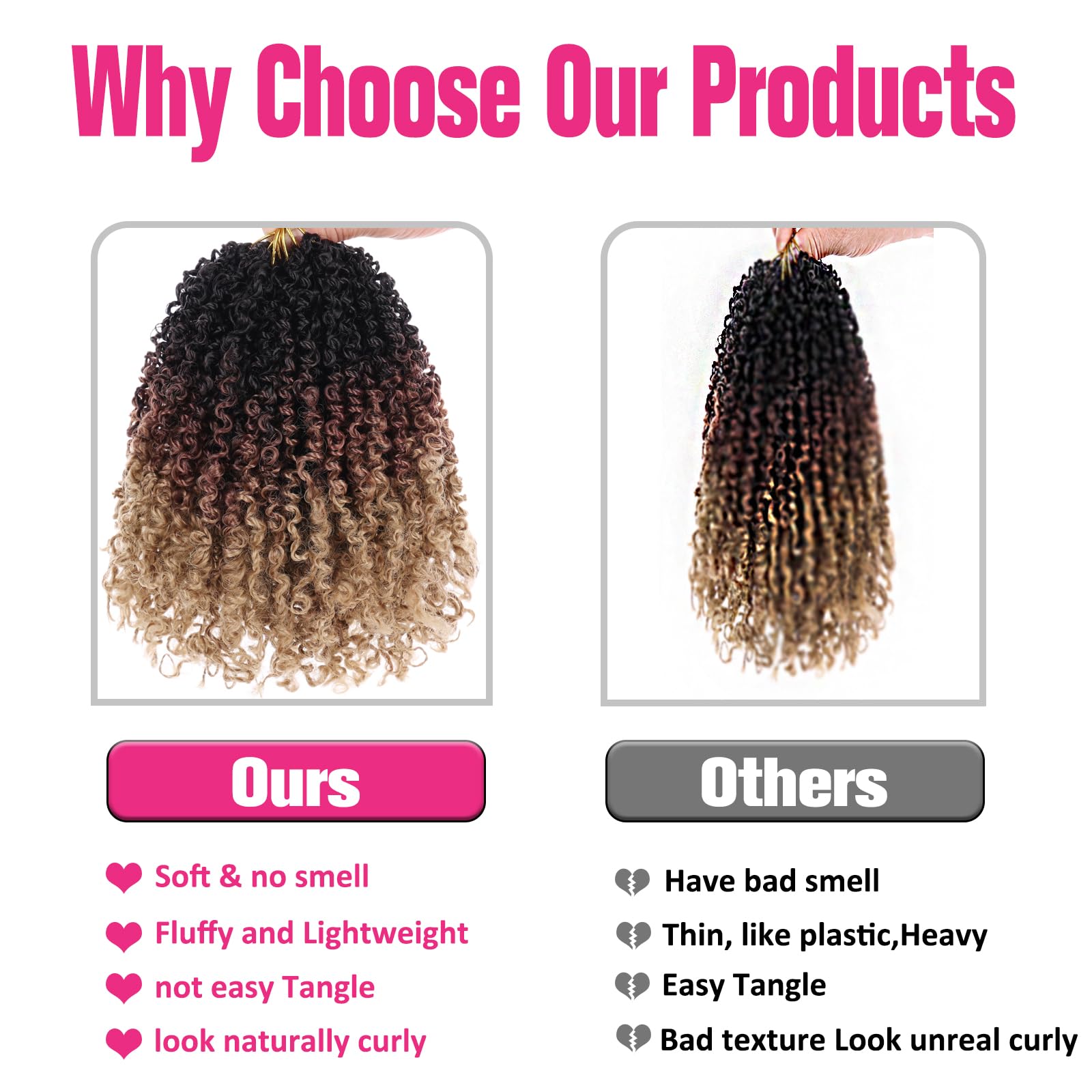 Unionbeauty Pre-Twisted Yanky Twist Crochet Hair 8Inch 2 Bundles Pre-Looped Passion Twist Crcochet Braids Hair With Bouncy Ombre