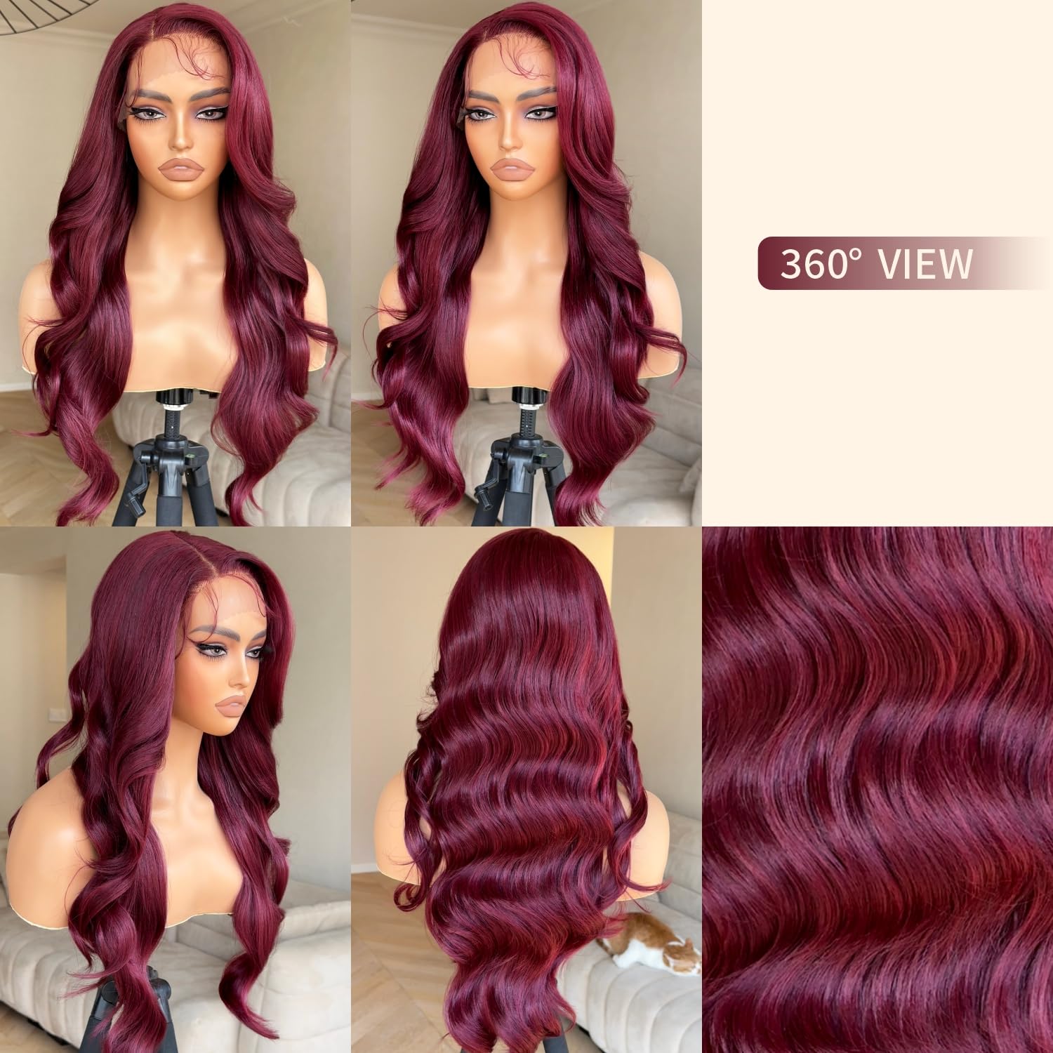 BrownBomb Burgundy Lace Front Wigs 99j Burgundy Synthetic Lace Front Wig Pre Plucked Ready to Wear Glueless Wigs, 13X5X1 Body Wa