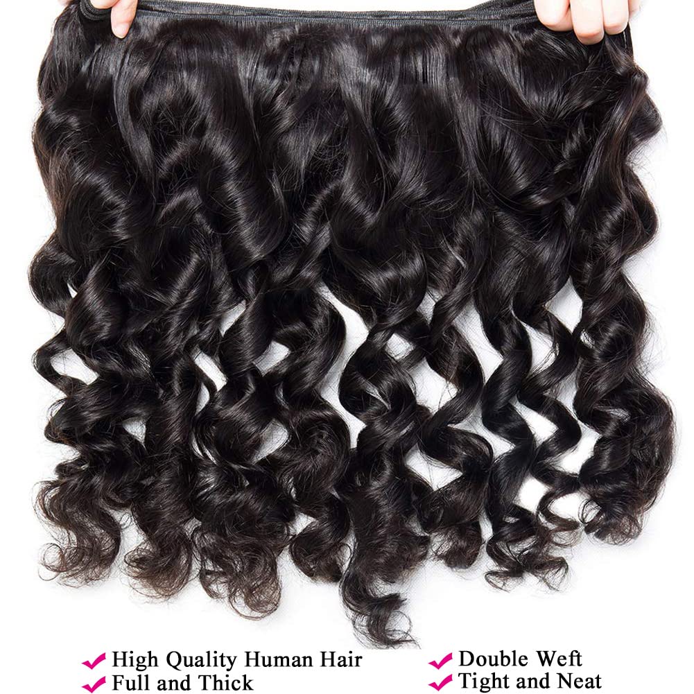 Loose Wave Bundles 100% Unprocessed Brazilian Virgin Remy Hair Bundles (16 18 20In) Loose Wave 3 Bundles Weave Extension Double