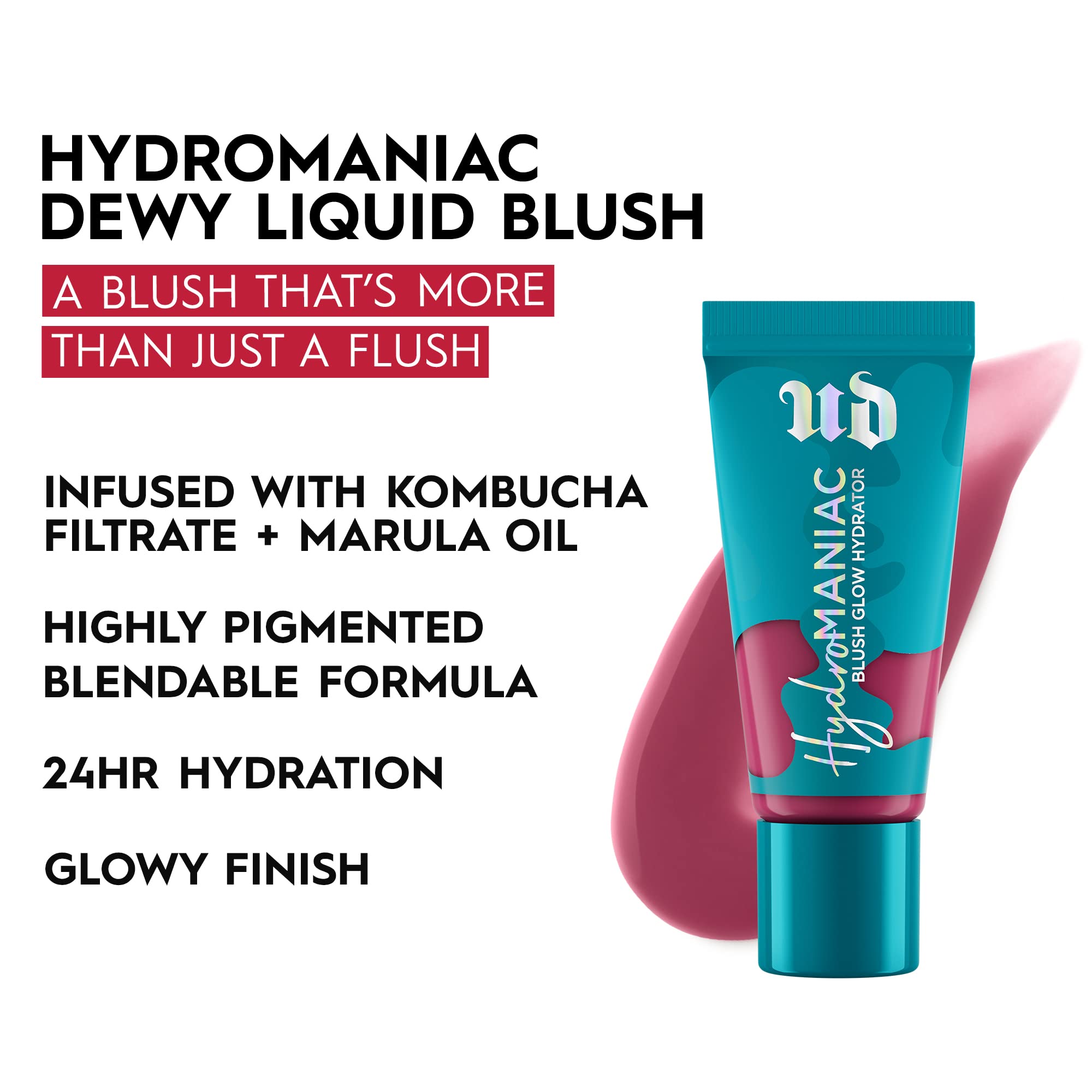 Urban Decay Hydromaniac Dewy Liquid Blush (Unhinged - Berry Mauve), Long-Lasting & Buildable Plumping Cheek Tint with 24HR Hydra