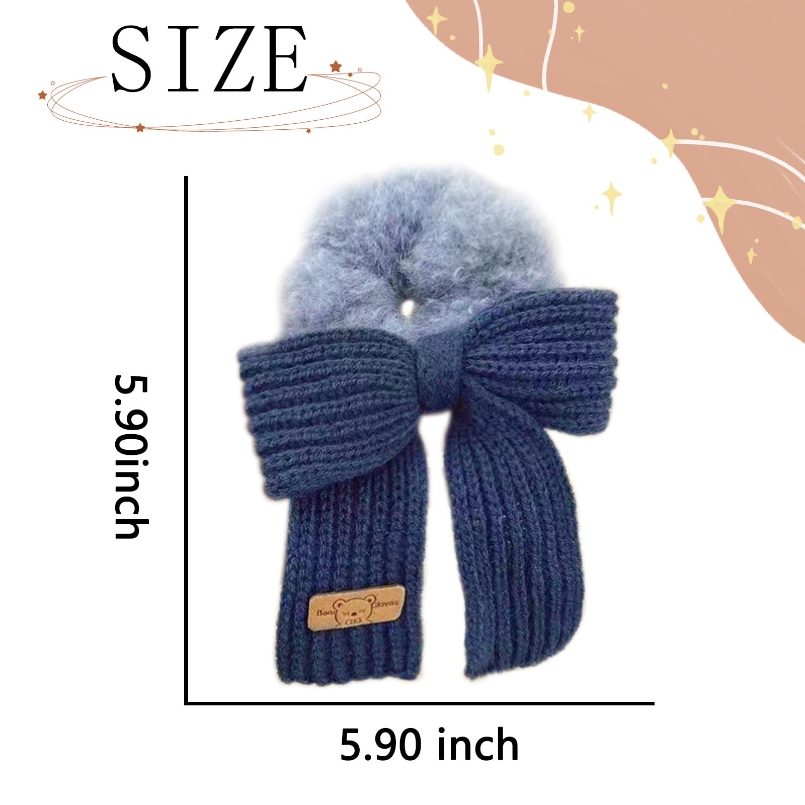 Blue Bow Hair Ties for Women Plush Hair Scrunchies Christmas Hair Bands Ponytail Holder Big Bow Hair Bands Fluffy Hair Elastic C