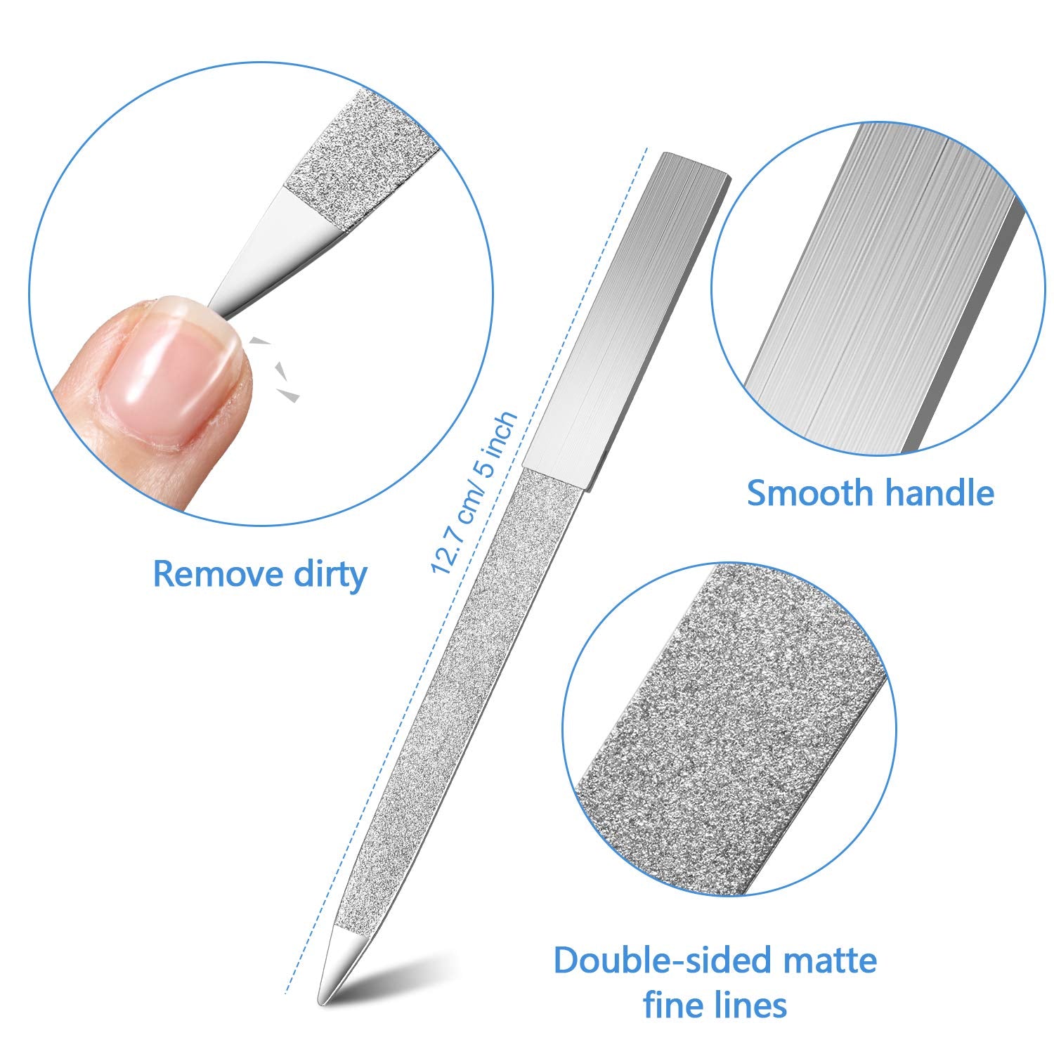 Mudder 6 Pieces Diamond Nail File Stainless Steel Double Side Nail File Metal File Buffer Fingernails Toenails Manicure Files Fo