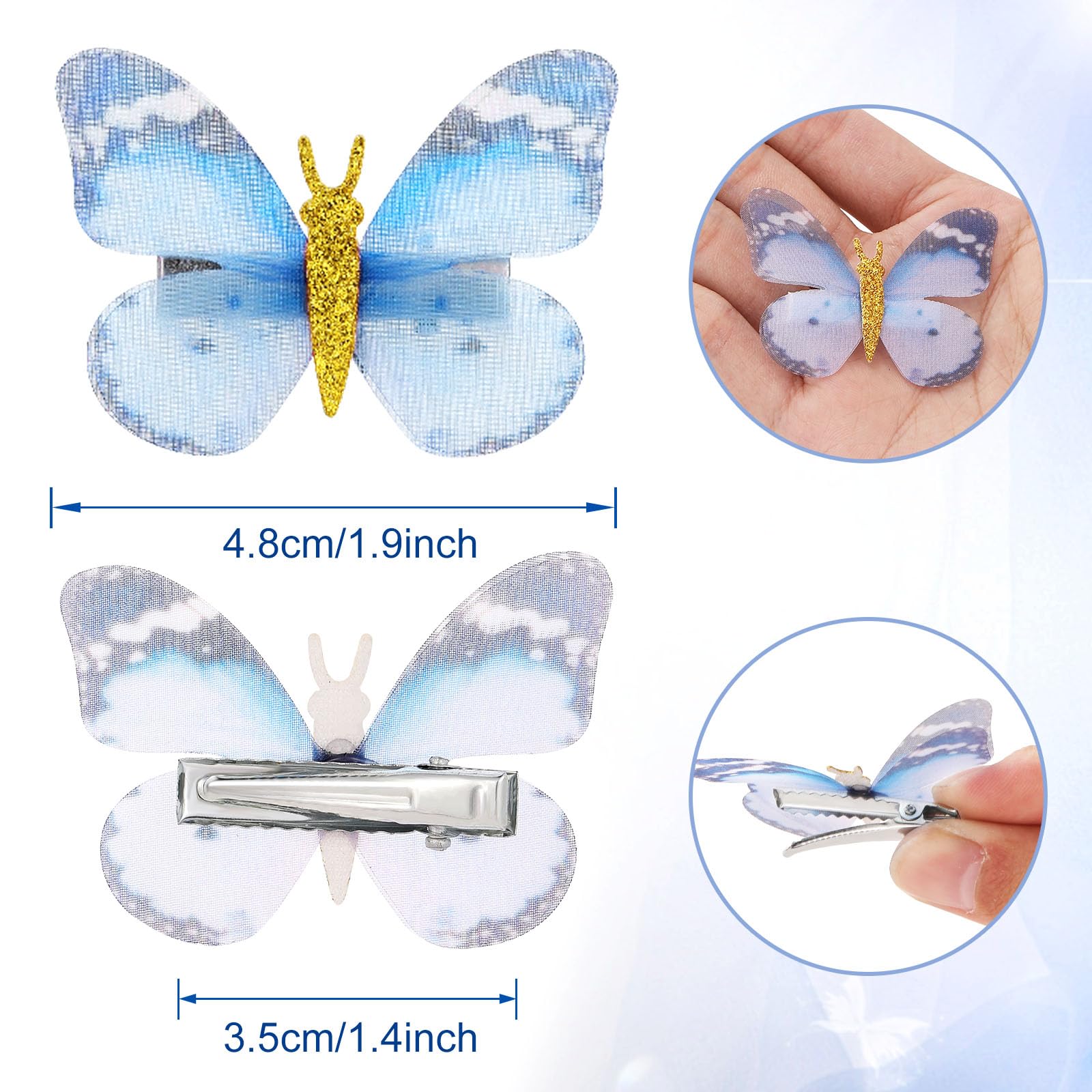 Paderison 20Pcs Butterfly Hair Clips for Kids Moving Glitter Butterfly Clips Fairy Accessories for Women Butterfly Hair Accessor