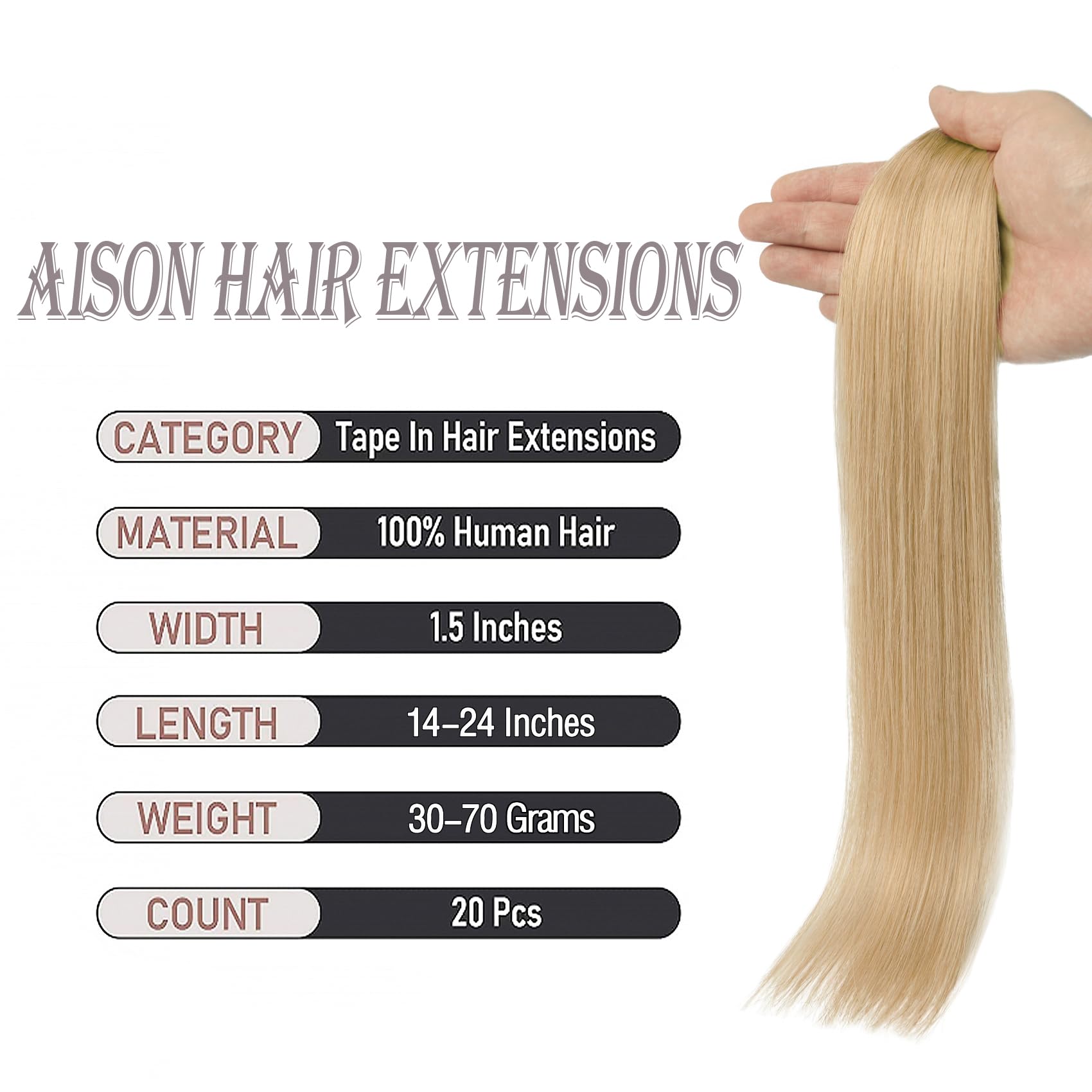 Aison Honey Blonde Tape In Hair Extensions 16 Inch 100% Strawberry Blonde Invisible Tape In Extensions 20 Pcs/Package 16Inch #27