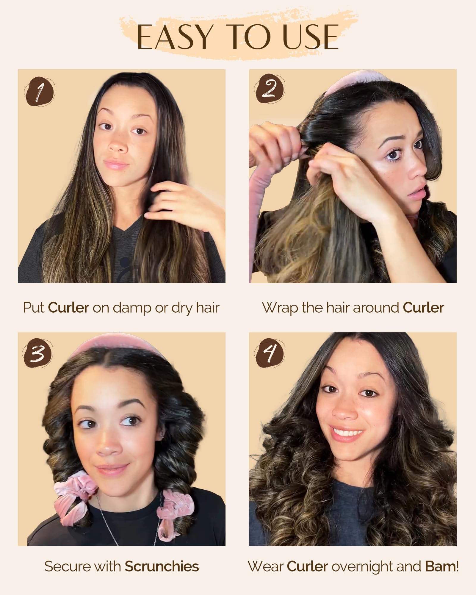 Yanibest Super Soft Satin Heatless Curler Set, Overnight Hair Curler To Sleep In, No Heat Curling Rods, With Satin Scrunchies An