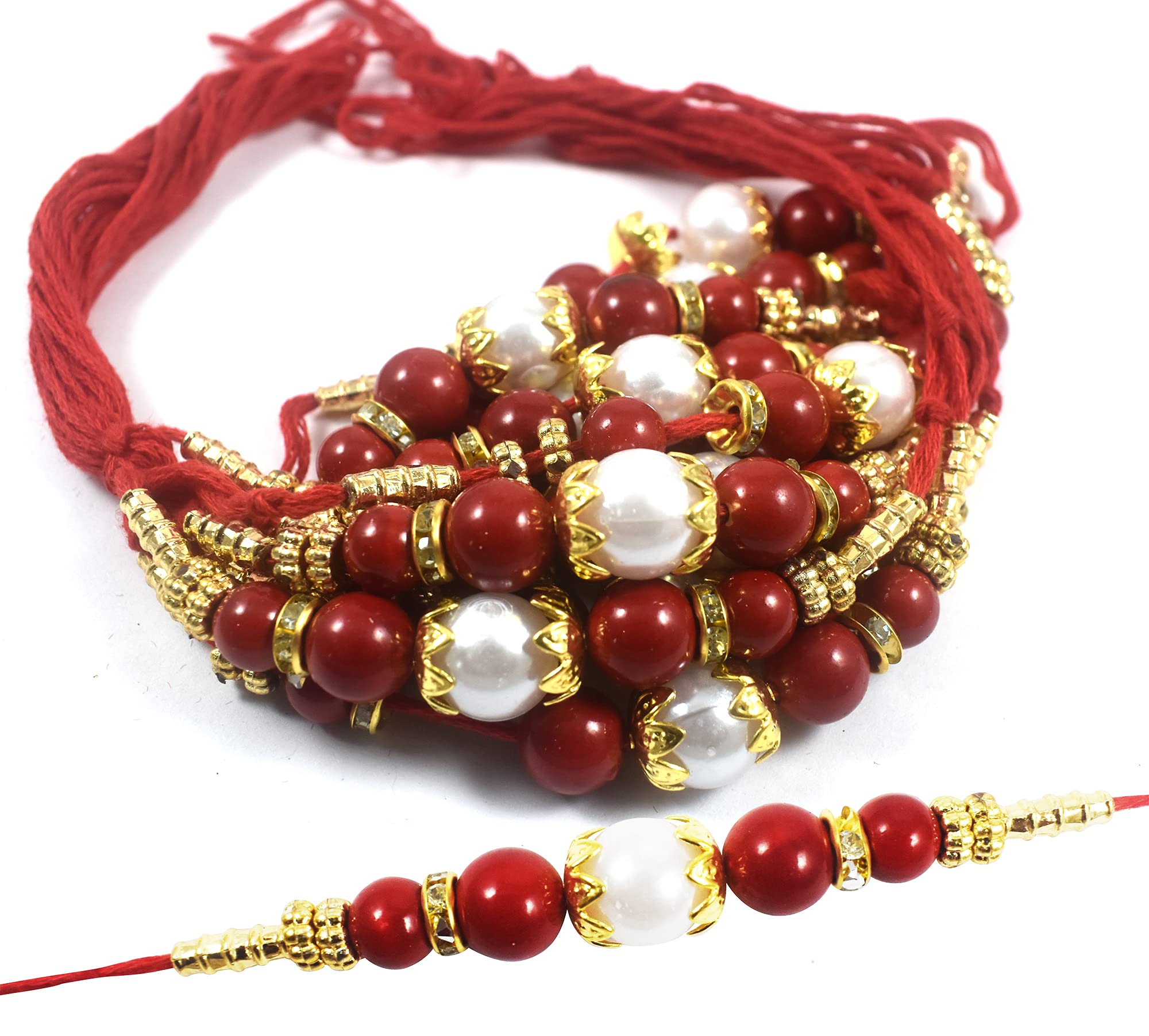 Urvi Creations Set Of 12 Red White Beaded Rakhi For Brother Rakhi Combo Rakhi For Bhaiya, Rakhi Gift For Brother 12 Similar Rakh