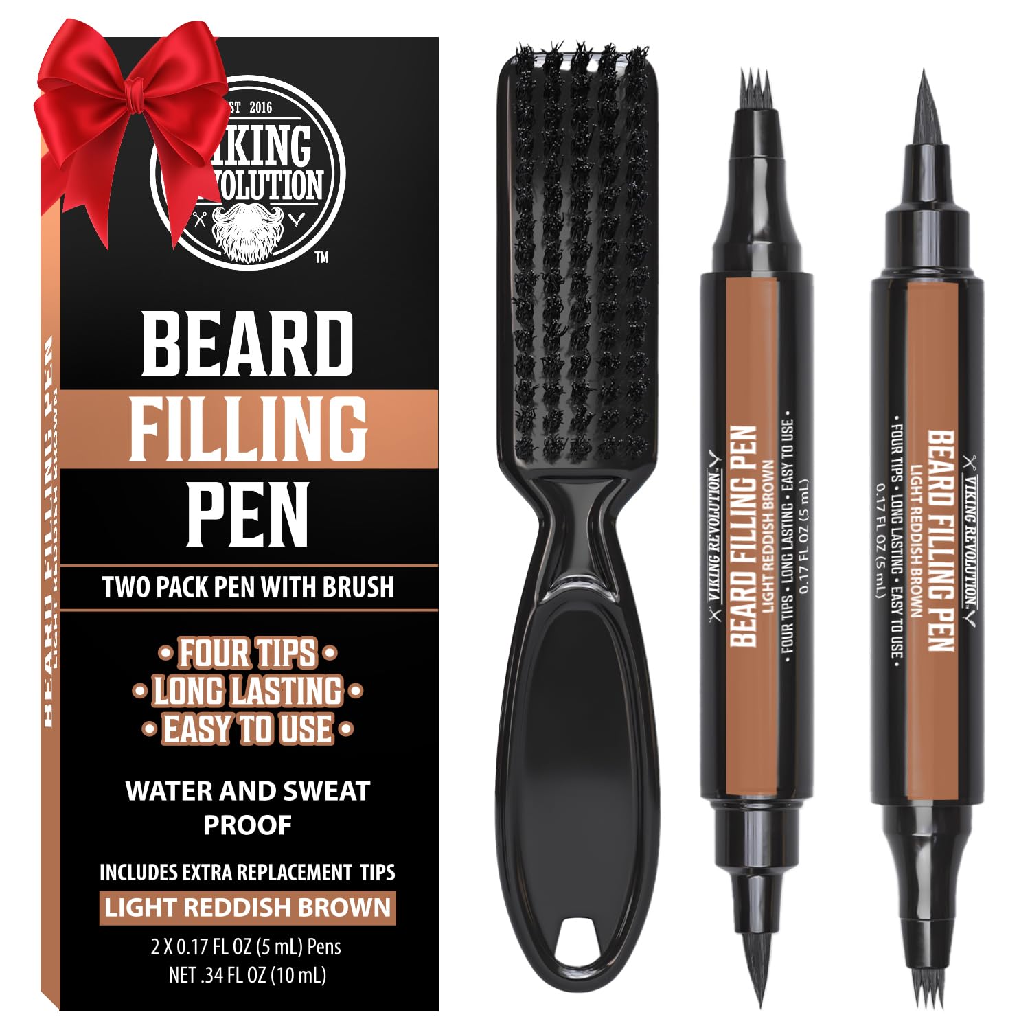 Viking Revolution Beard Pen (2 Pack) - Light Reddish Brown Beard Pencil Filler For Men - Beard Filler For Men Waterproof Beard F
