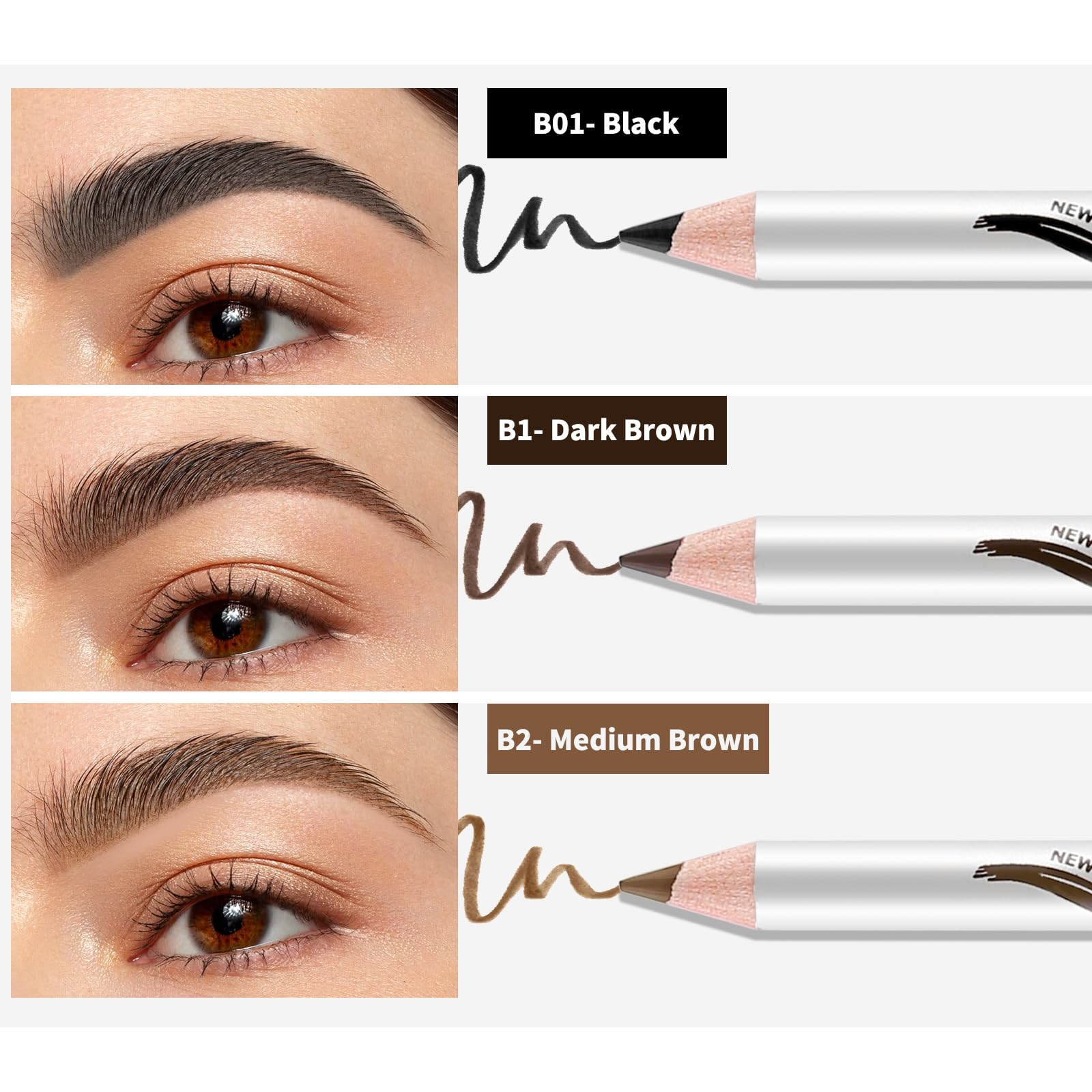 Boobeen 12 Packs Eyebrow Pencils With Soft Brush 2-In-1 Natural Waterproof Eyebrow Pen Long-Lasting Brows Makeup, Medium Brown E