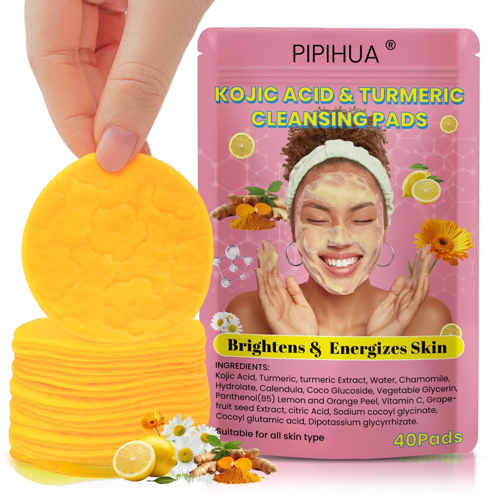 Turmeric Kojic Acid Cleansing Pads: Turmeric Cleansing Pads for Dark Spots and Exfoliating Face Scrub Pad for Deep Cleansing Oil