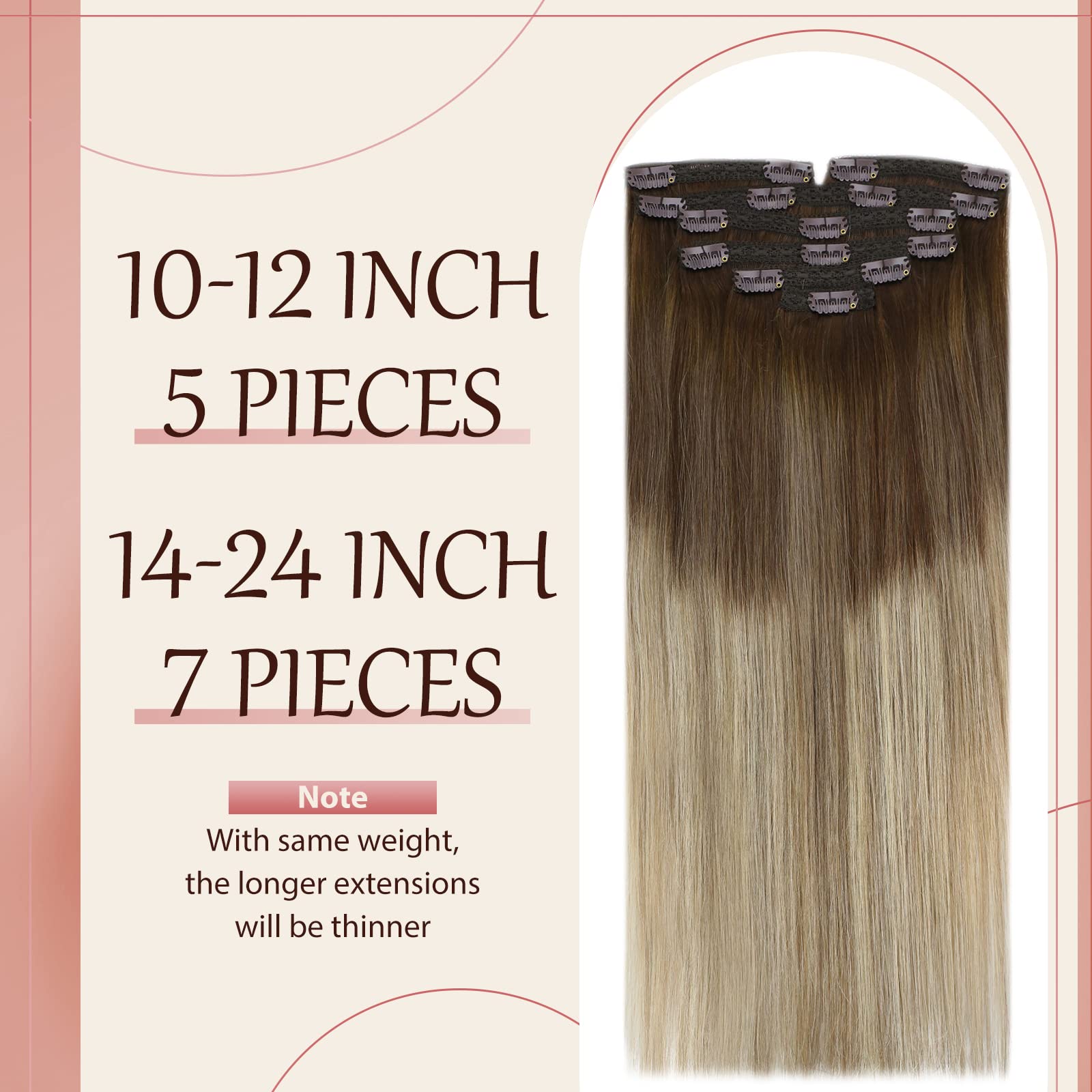 [Uncontinued] Human Hair Clip in Extensions, Dark Brown Ombre Golden Blonde Mix Platinum Blonde Clip in Hair Extensions, Sunny C
