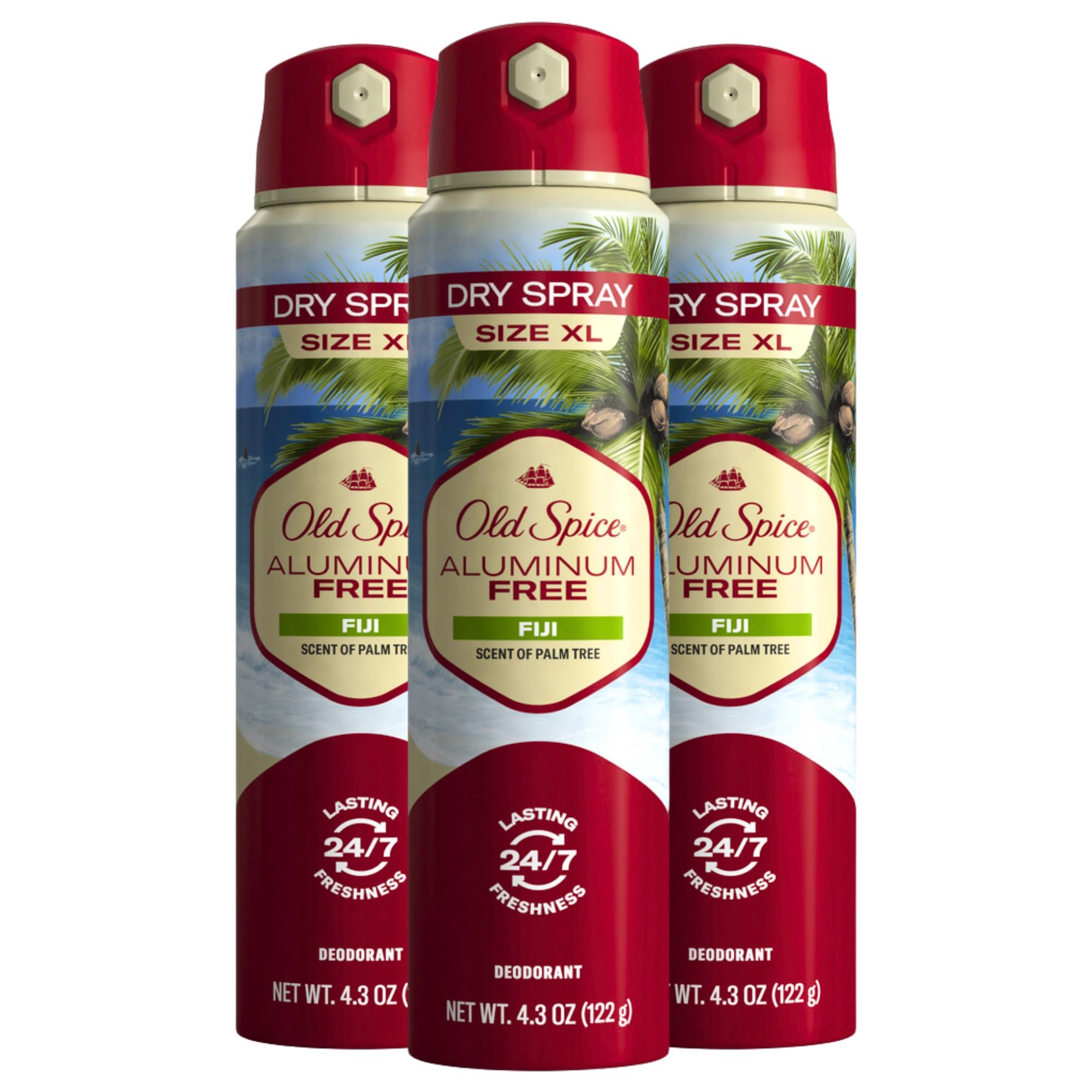 Old Spice Men 's Aluminum Free Deodorant Dry Body Spray, Fiji, 24/7 Odor Protection, 4.3oz (Pack of 3)