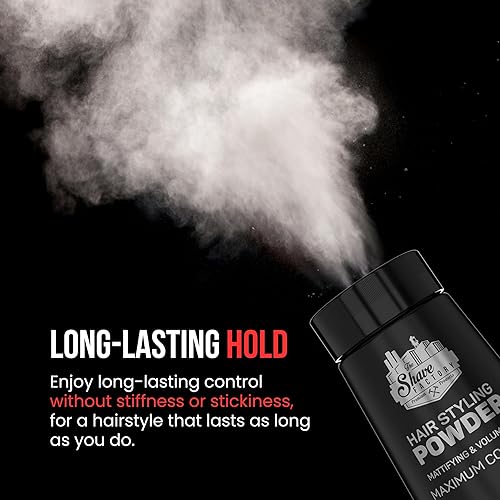 The Shave Factory Hair Styling Powder, Mattifying & Volumizing, 21g, Black, Model TS-9030-V, Flexible Hold for Professional Barbers