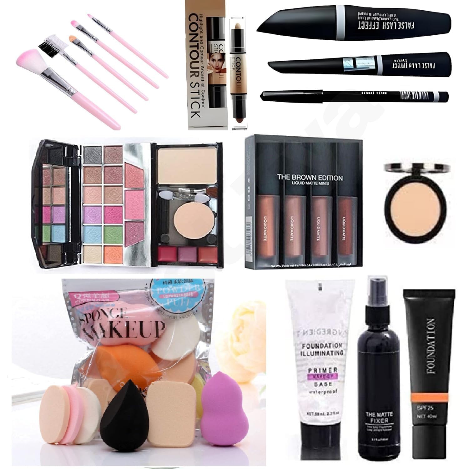 Just Tya | Multicolor Professional Finish Makeup Kit Set With Brushes, Eyeshadow Palette, Mascara, Contour, Foundation, Matte Fi