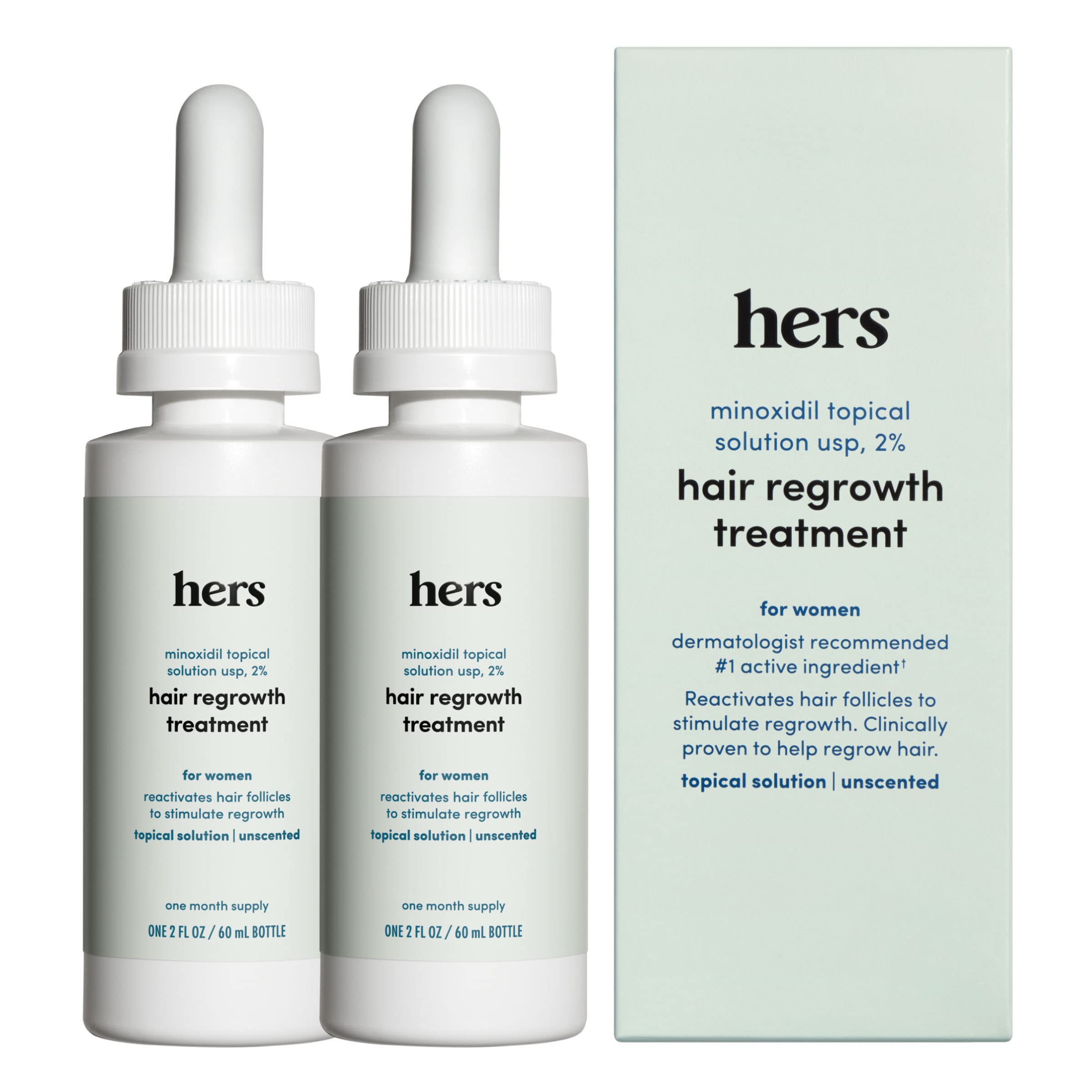 HIMS & HERS Hair Regrowth Treatment for Women, 2% Minoxidil, Unscented, 2 Fl Oz, 2 Pack
