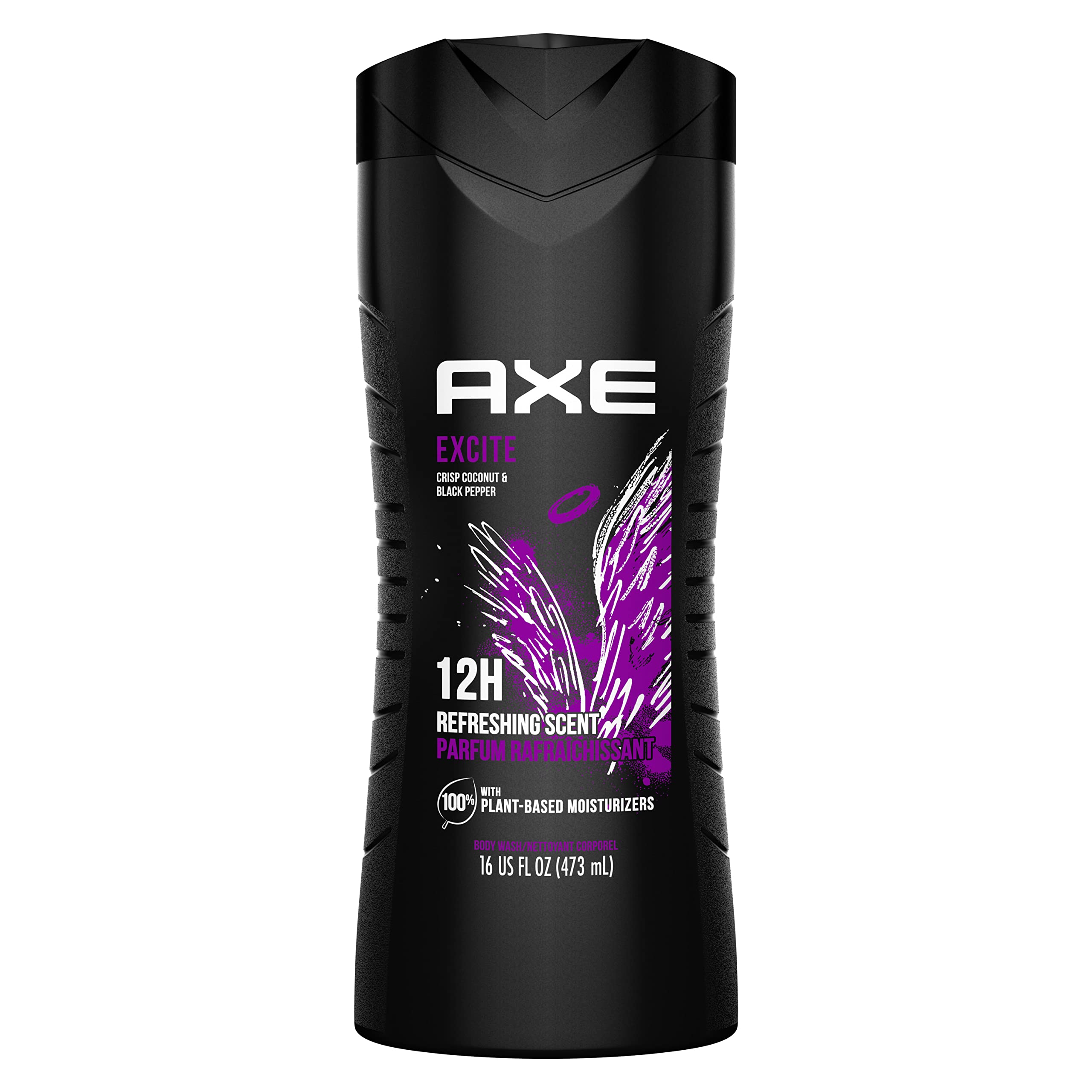 AXE Body Wash 12h Refreshing Scent Excite Crisp Coconut and Black Pepper Mens Body Wash with 100 percent Plant-Based Moisturize