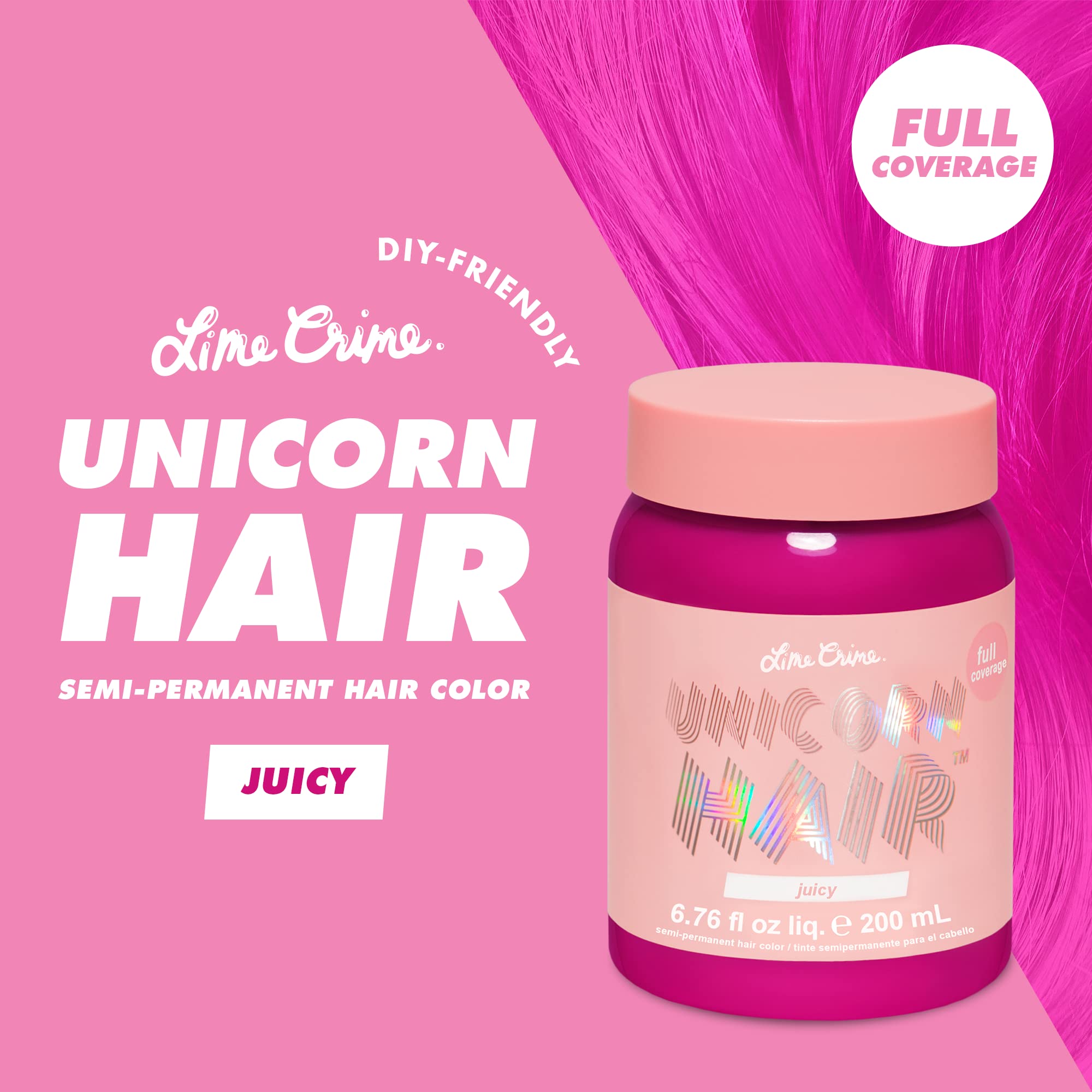 Lime Crime Full Coverage Unicorn Hair Dye, Juicy - Damage-Free Semi-Permanent Hair Color Conditions & Moisturizes - Temporary Ha