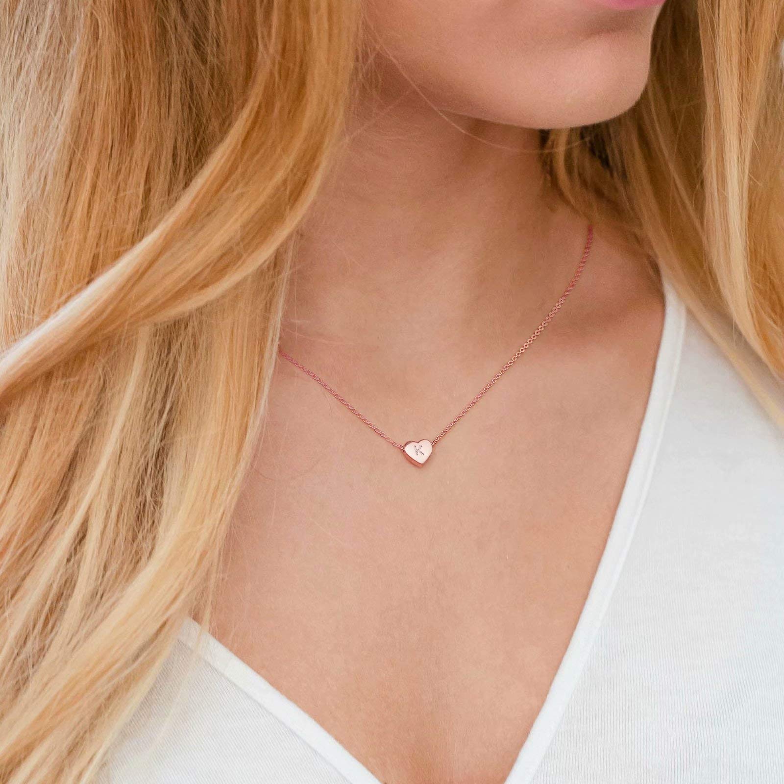 M MOOHAM Necklace for Women Gifts, Rose Gold Letter R Heart Initial Necklace