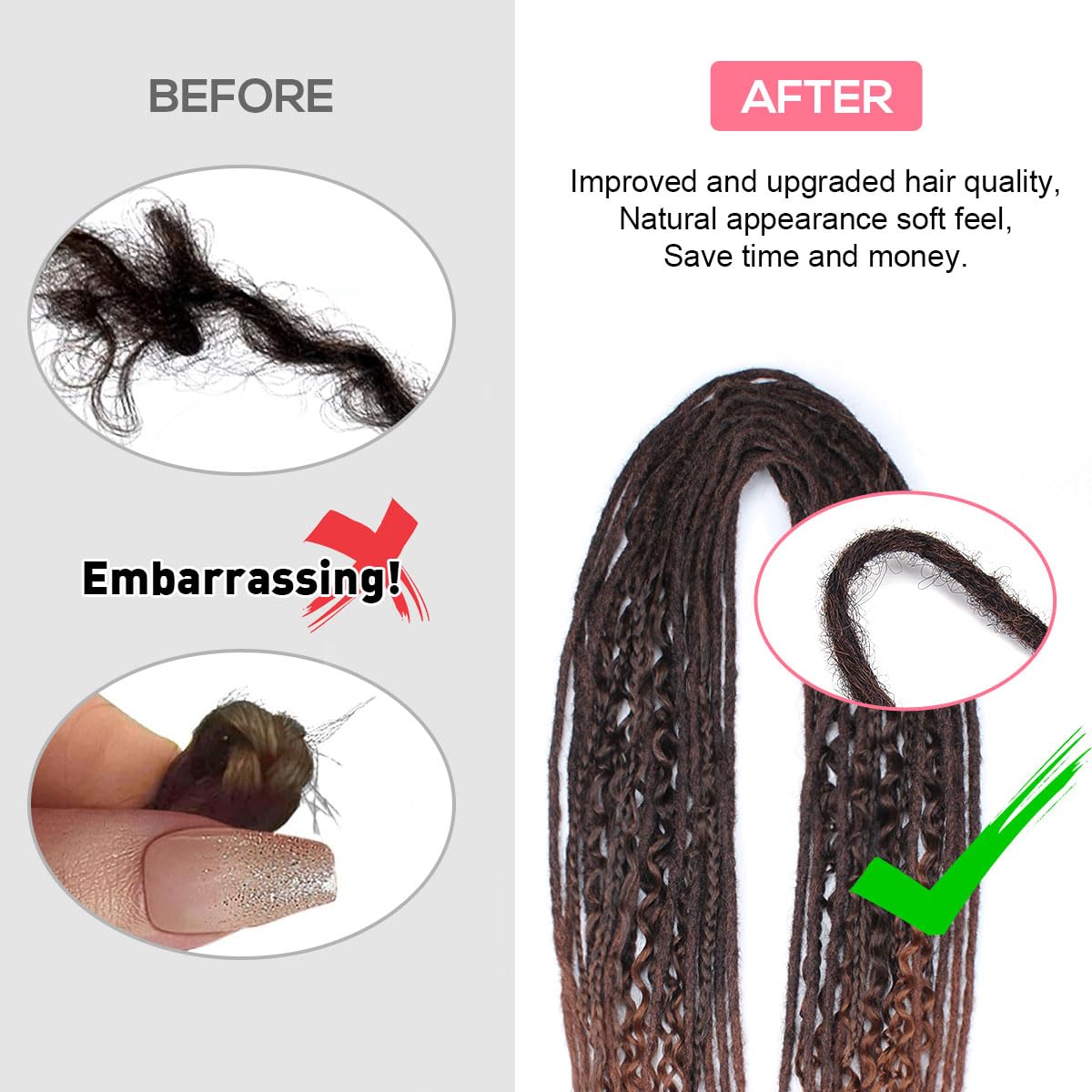 Kraler 24 Inch Mixed De Dreadlock Extensions Sets, 3 In 1 20 Strands Synthetic Double Ended Dreads Extensions, Auburn Hippie Cro