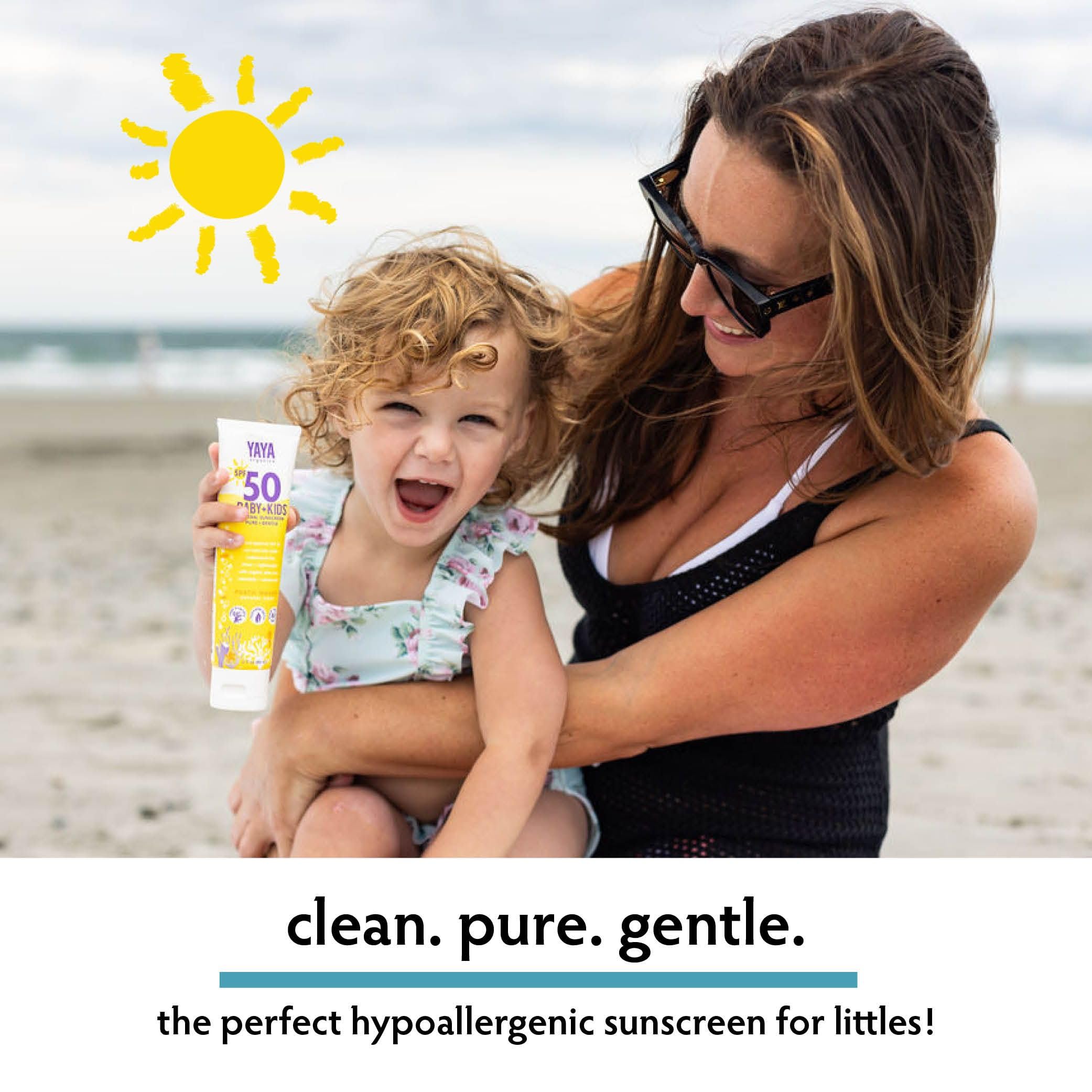 YAYA ORGANICS Baby + Kids Mineral Sunscreen with Free Sponge Applicators, SPF 50, Reef-Friendly, Non-Nano Zinc Oxide, Hypoallerg