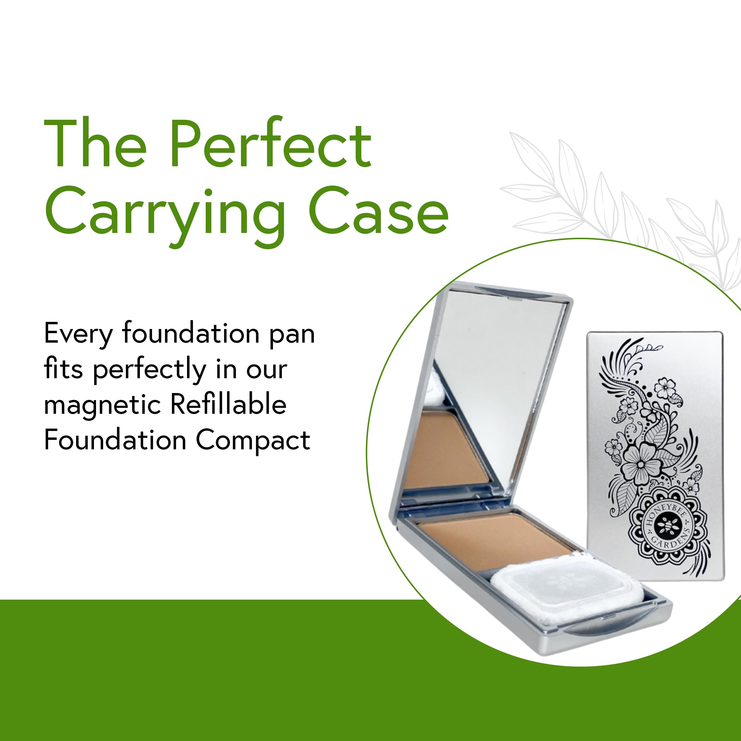 Honeybee Gardens Refillable Pressed Mineral Powder Foundation Compact With Puff & Mirror (Sold Empty) - Eco-Friendly, Travel-Fri