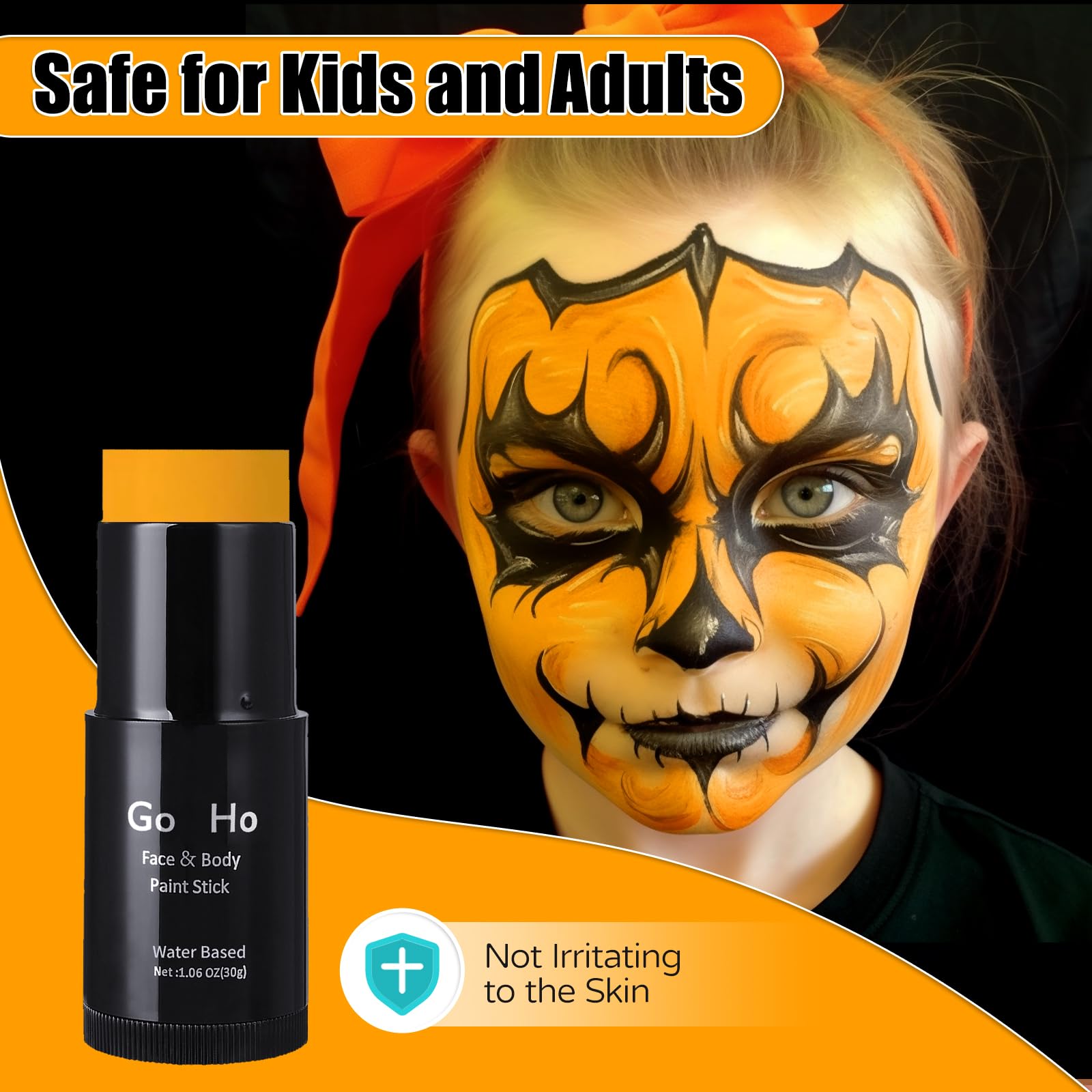 Go Ho Orange Face Paint Stick,Water Based Washable Face Body Paint Stick,Non-Toxic Full-Coverage Cream Body Paint For Adults Chi