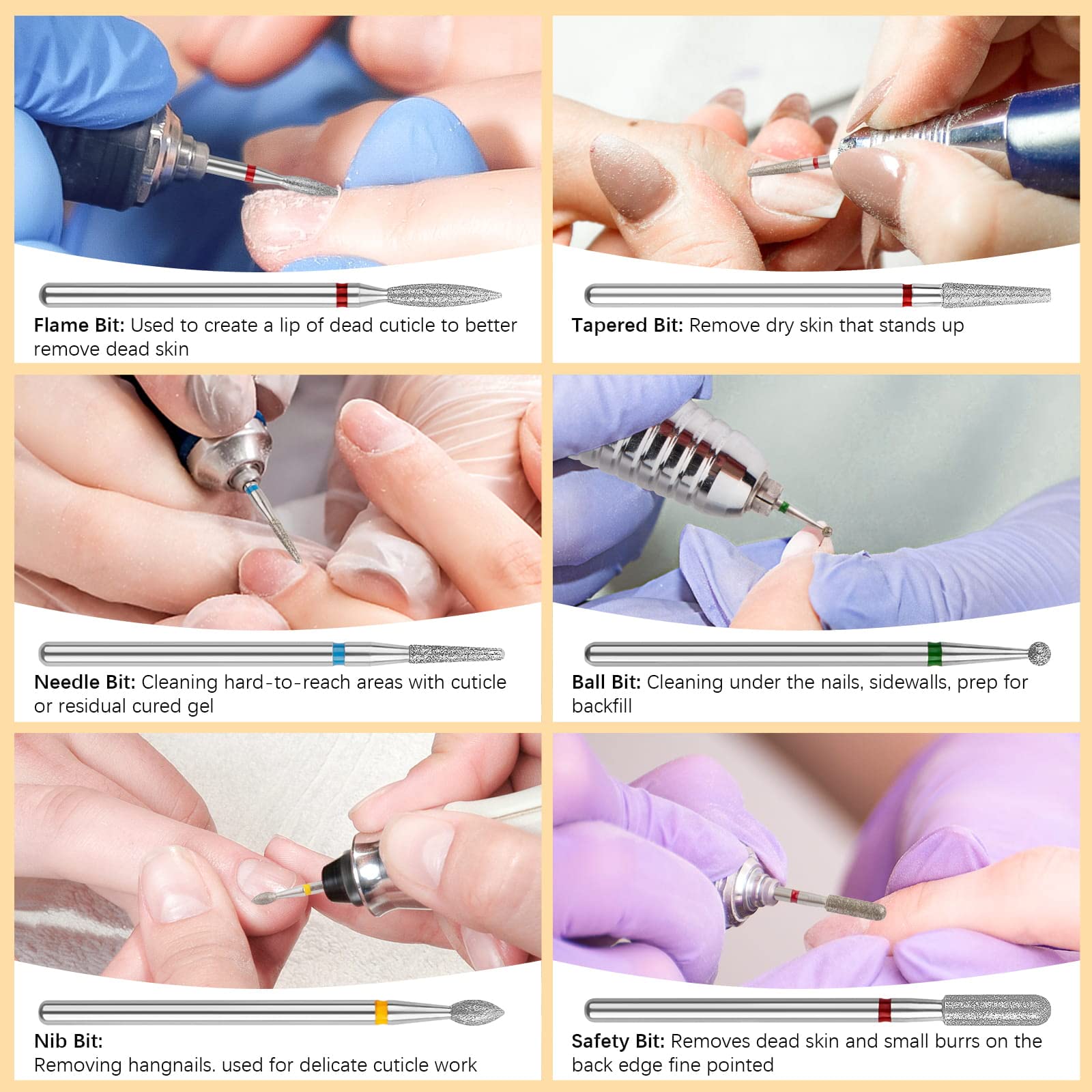 Rolybag Nail Drill Bits Cuticle Drill Bit For Nail Set 3/32 Diamond Drill Bit For Nail Professional Cuticle Clean Nail Drill Bit