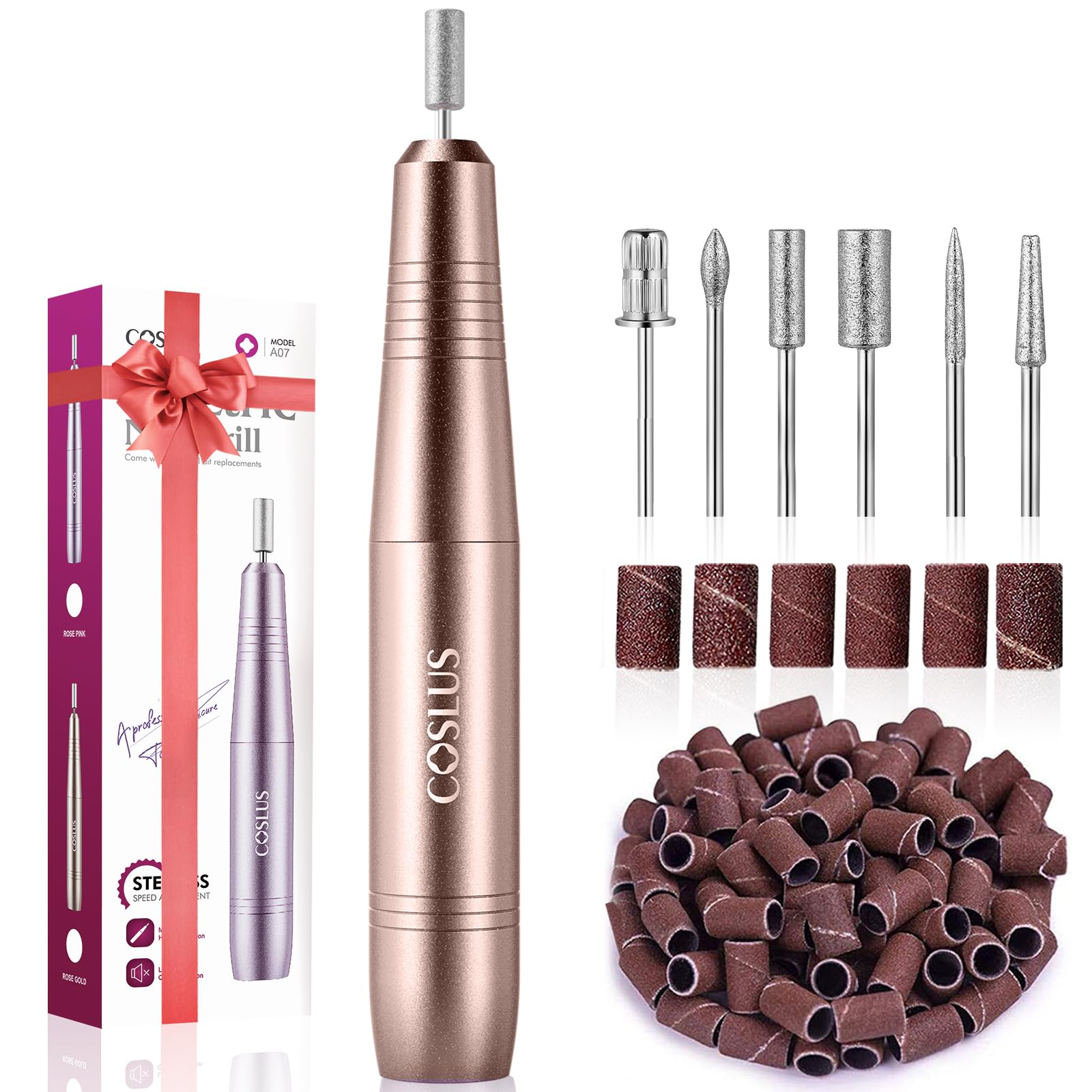 COSLUS Nail Drill File Professional: for Acrylic Gel Dip Powder Nails Portable Nail Drill Machine Kit Manicure Pedicure Tools Po