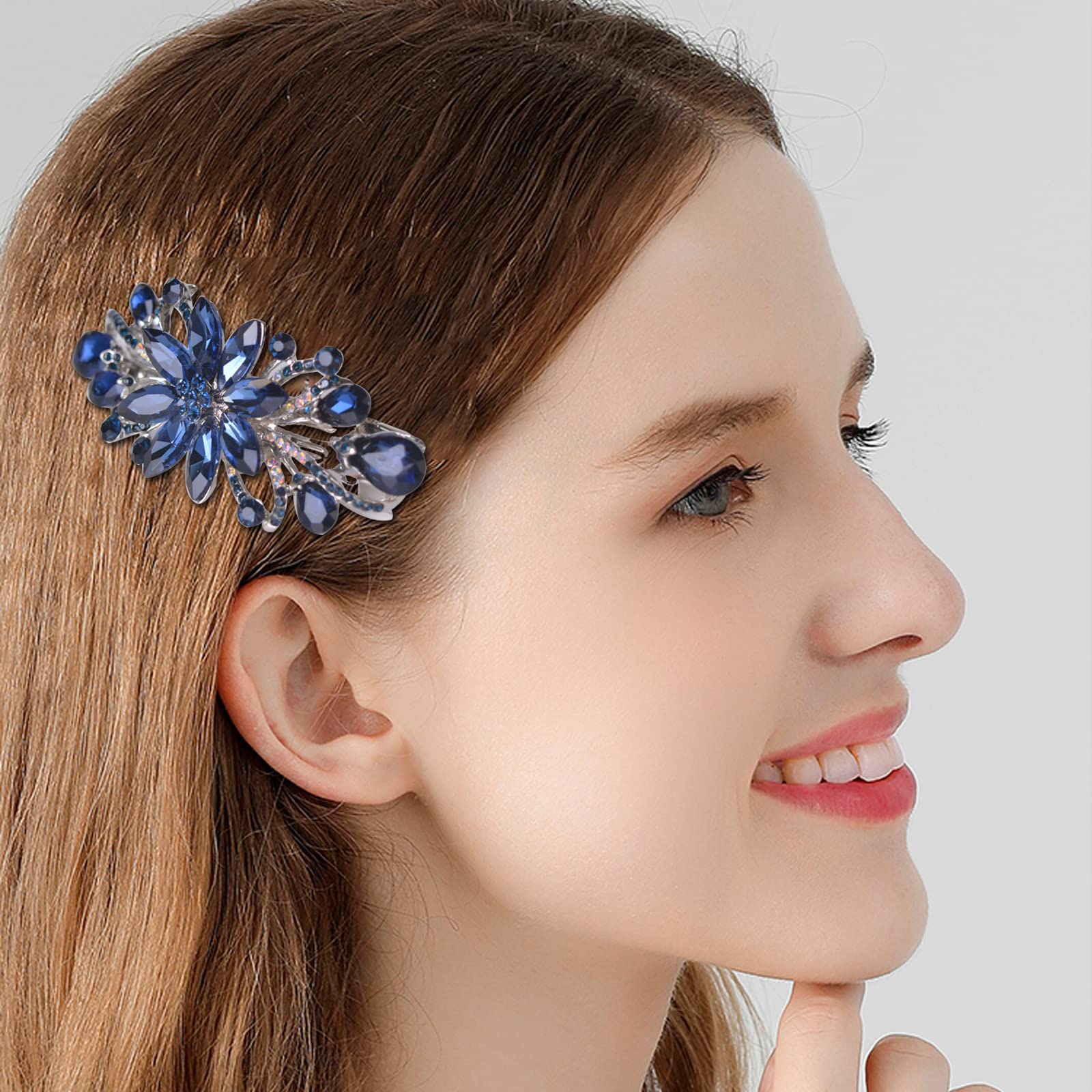 Sankuwen Flower Luxury Jewelry Design Hairpin Rhinestone Hair Barrette Clip,Also Perfect Mother'S Day Gifts For Mom(Dark Blue)