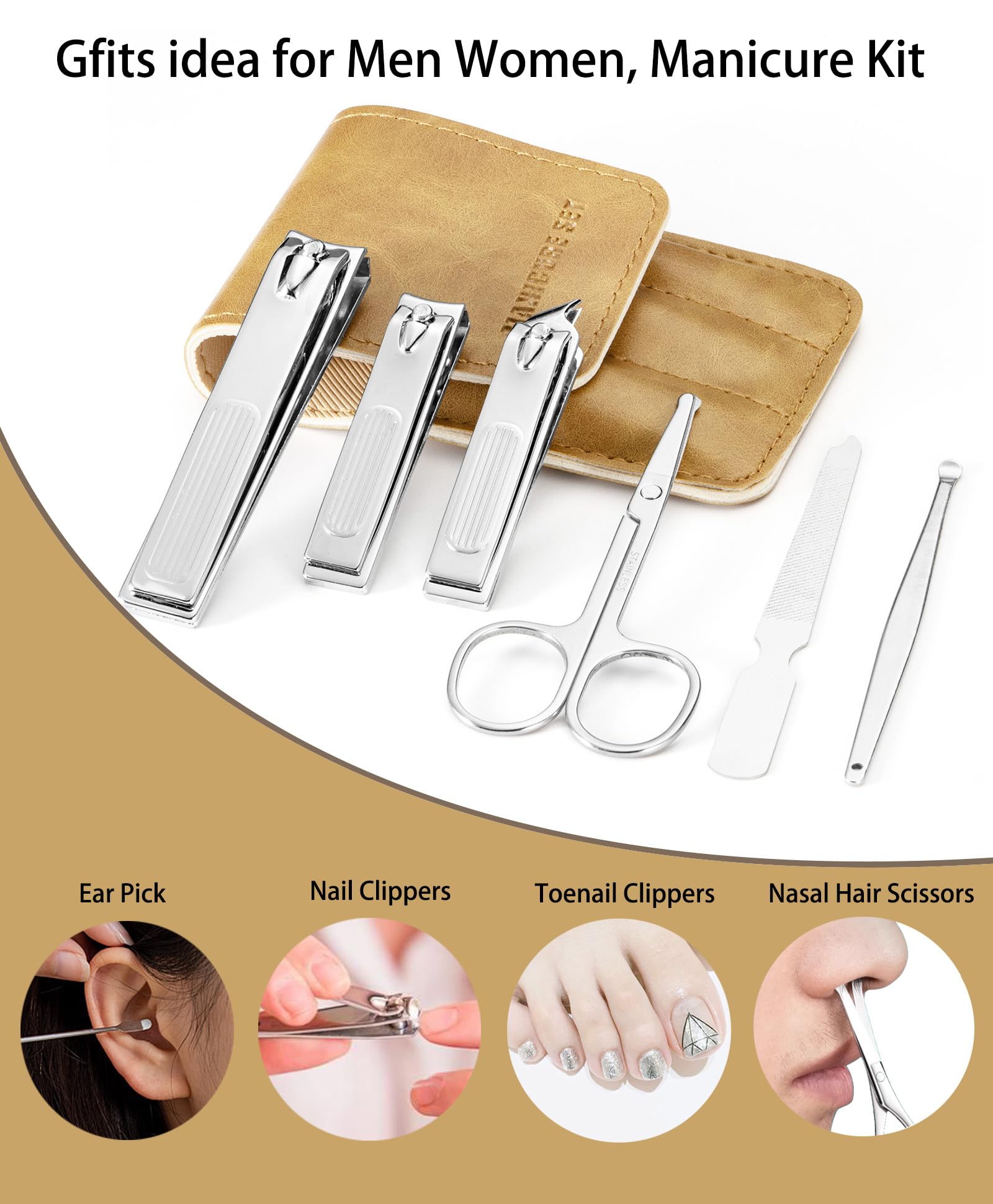 6-Piece Nail Clippers Set for Men Toe and Fingernail Clippers Kit with Travel Case Mens Manicure Nail Grooming Kits Gift for Dad