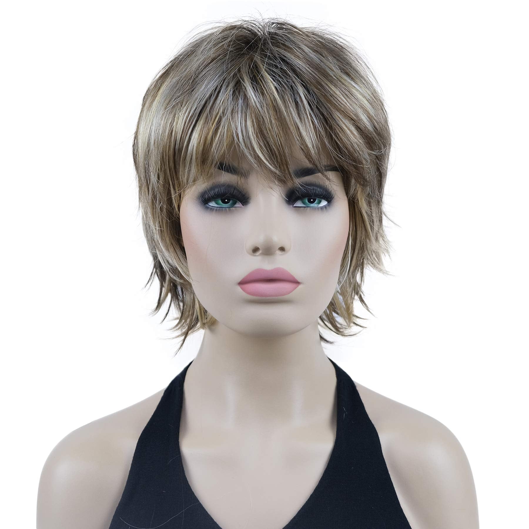 Lydell Short Layered Shaggy Wavy Full Synthetic Wigs (Ab461 Brown Highlights)