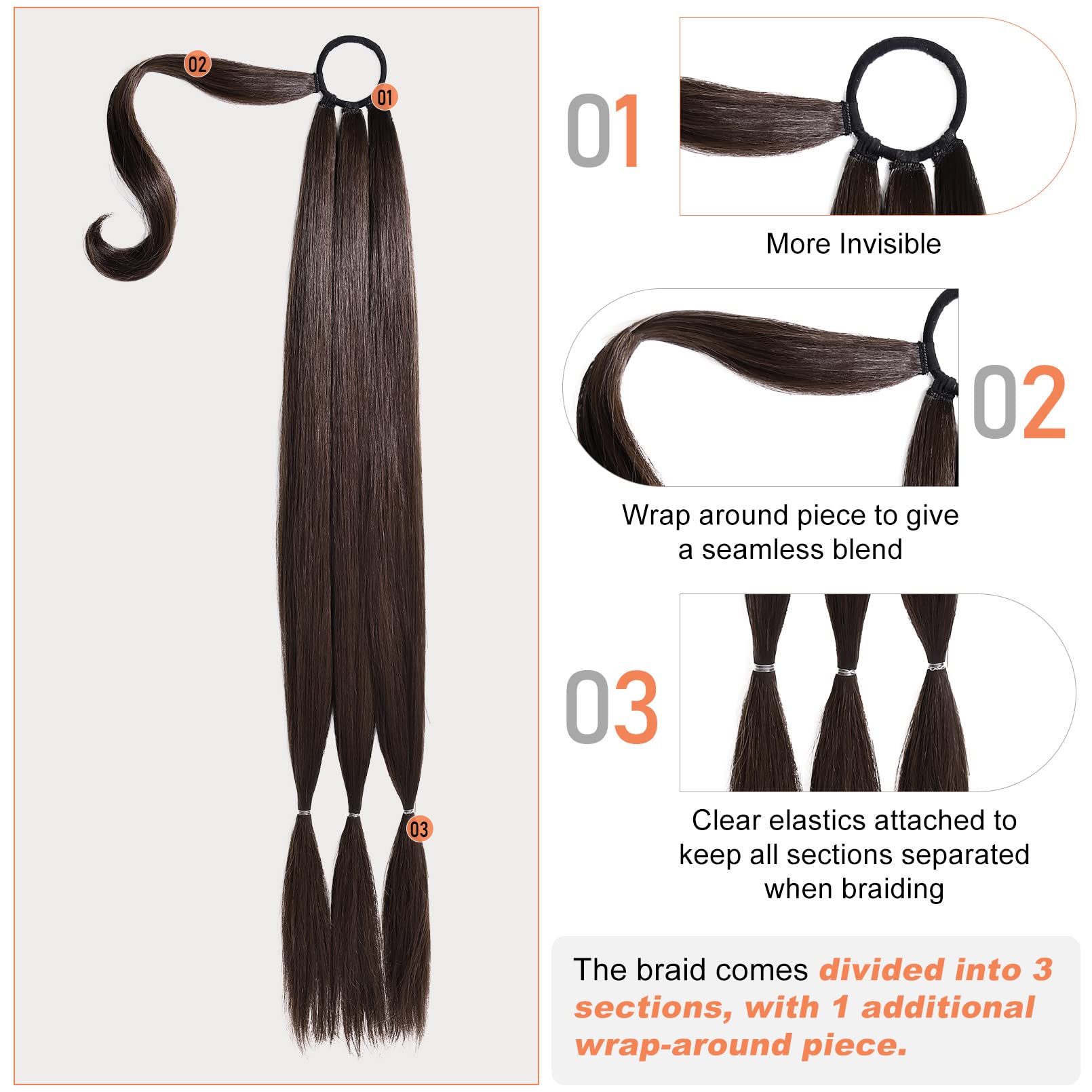 Seikea Upgraded Long Braid Ponytail Extension With Elastic Tie Straight Sleek Wrap Around Braid Hair Extensions Ponytail Black B
