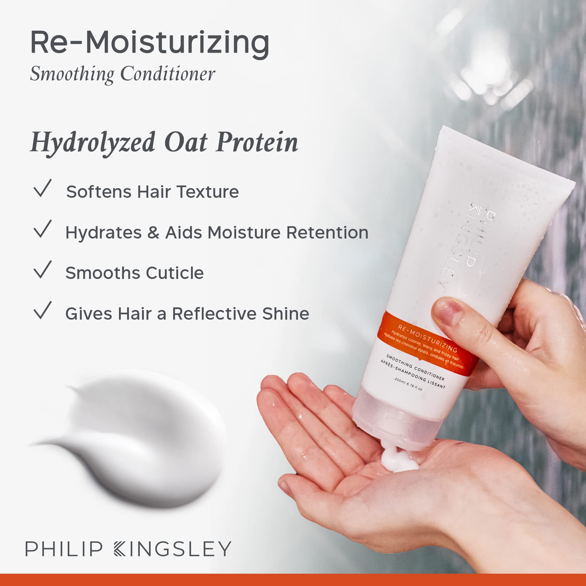PHILIP KINGSLEY | Re-Moisturizing Smoothing Conditioner | Hydrating and Nourishing Conditioner for Curly, Wavy, Coarse, Frizzy,