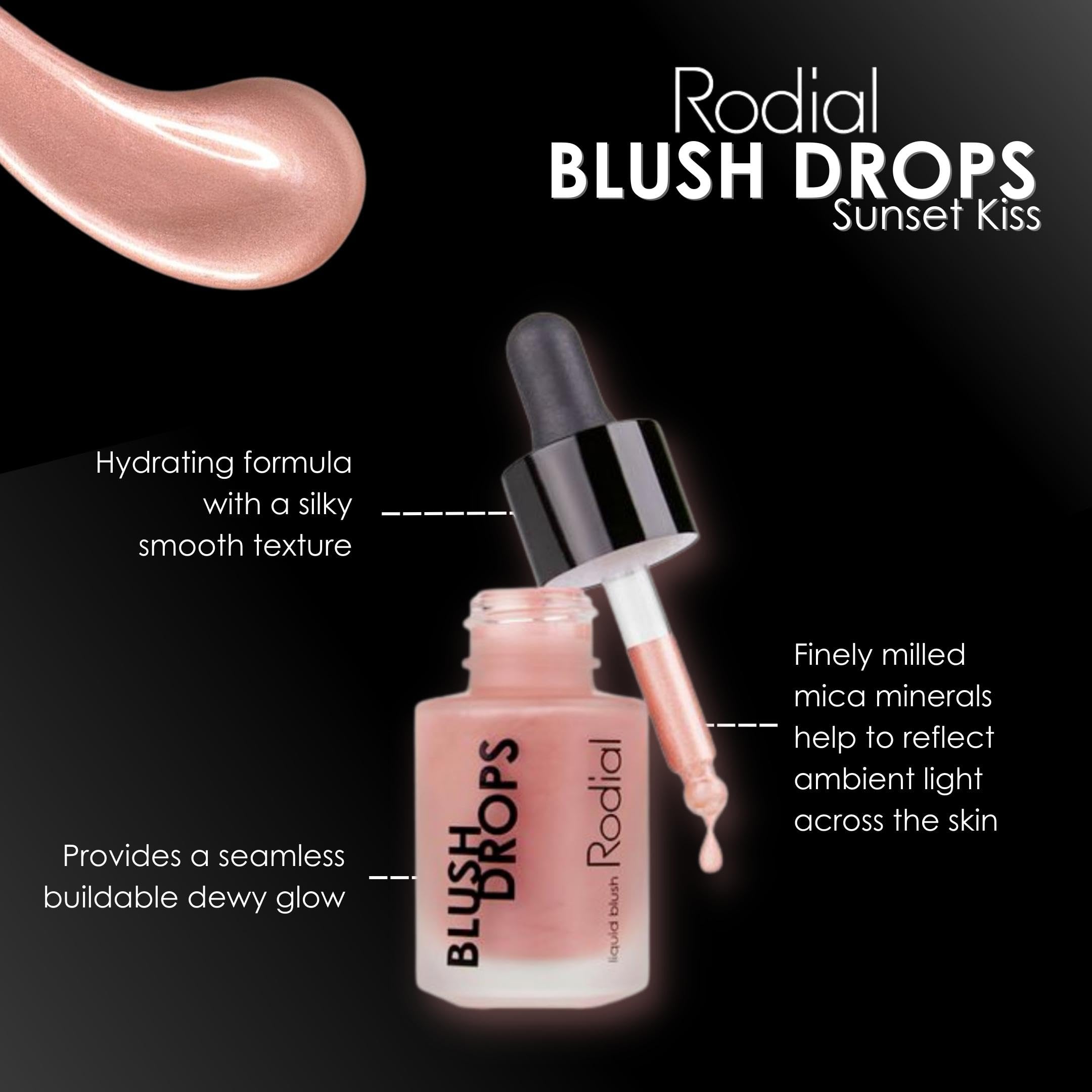 Rodial Blush Drops Sunset Kiss, 0.5 fl oz, Moisturising Make Up Blush Drops with Vitamin E, Liquid Blush with Naturally Radiant