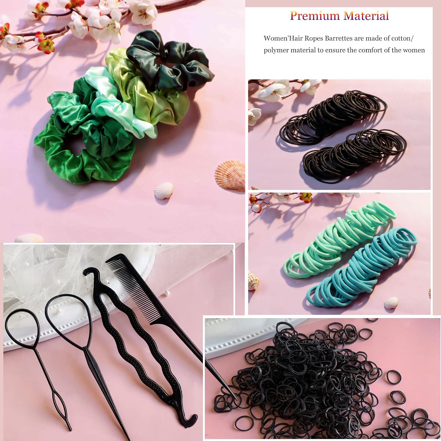 Yanrong Women'S Hair Accessories Set: 755Pcs Seamless Ponytail Holders, Variety Scrunchies, Bands And Ties For Thick And Curly H