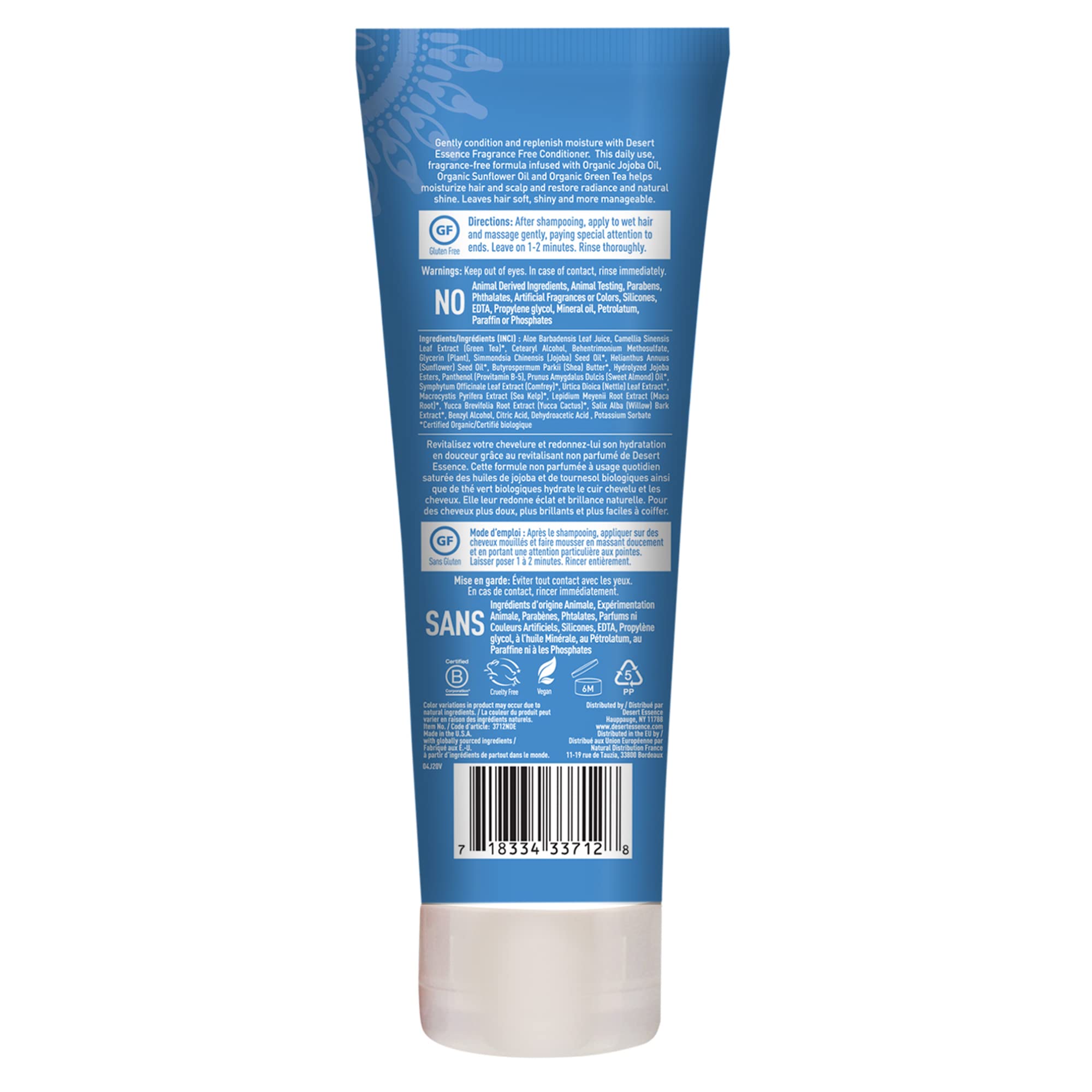 Desert Essence Fragrance Free Conditioner - Pure - 8 Fl Ounce - Gloss & Shine - Smoothes & Softens Hair - No Oil Residue - Antio