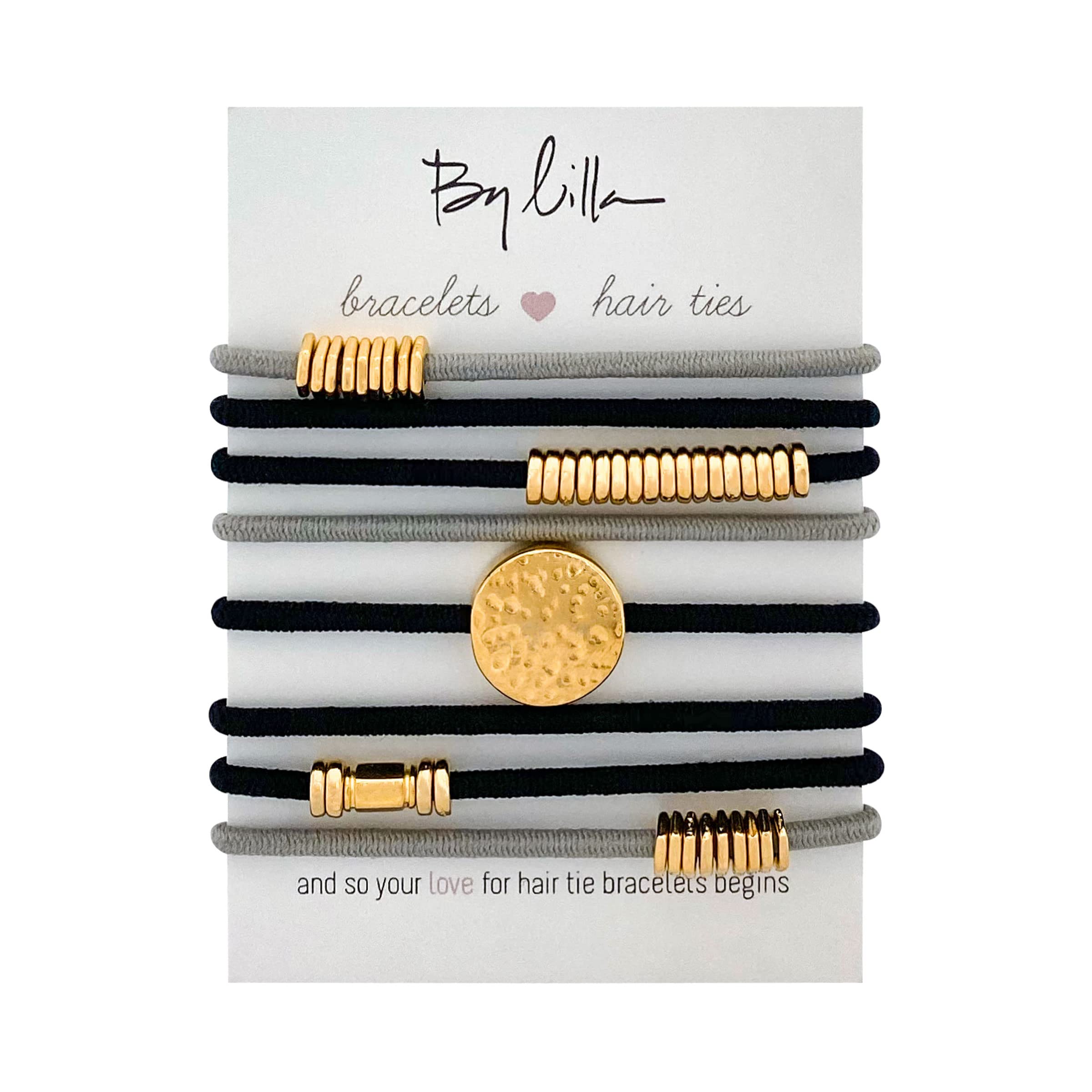 By Lilla Hair Ties, Bracelet Hair Ties - Moonlight Stack Ponytail Holders And Stylish Hand Bracelets - Premium Hair Tie Bracelet