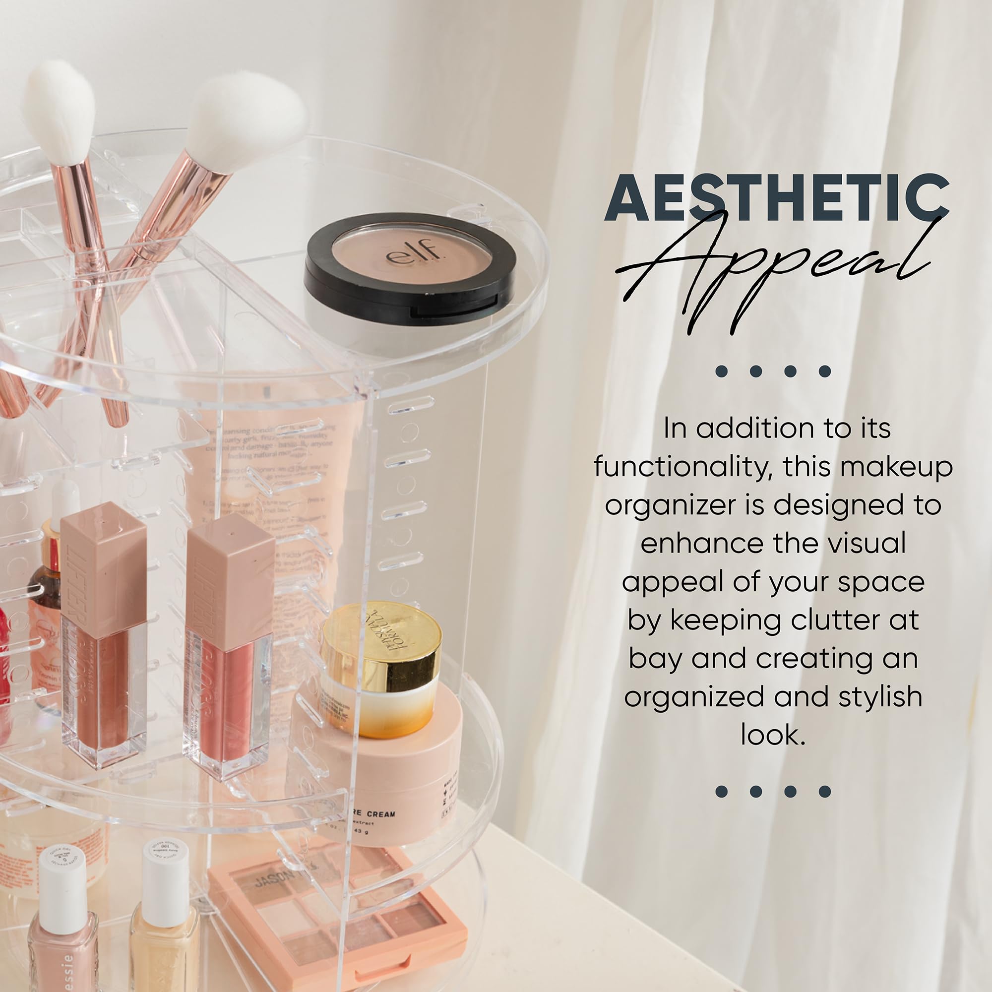 Masirs 360 Rotating Makeup Organizer, Adjustable Shelf Height And Fully Rotatable, The Perfect Cosmetic Organizer For Bedroom Dr