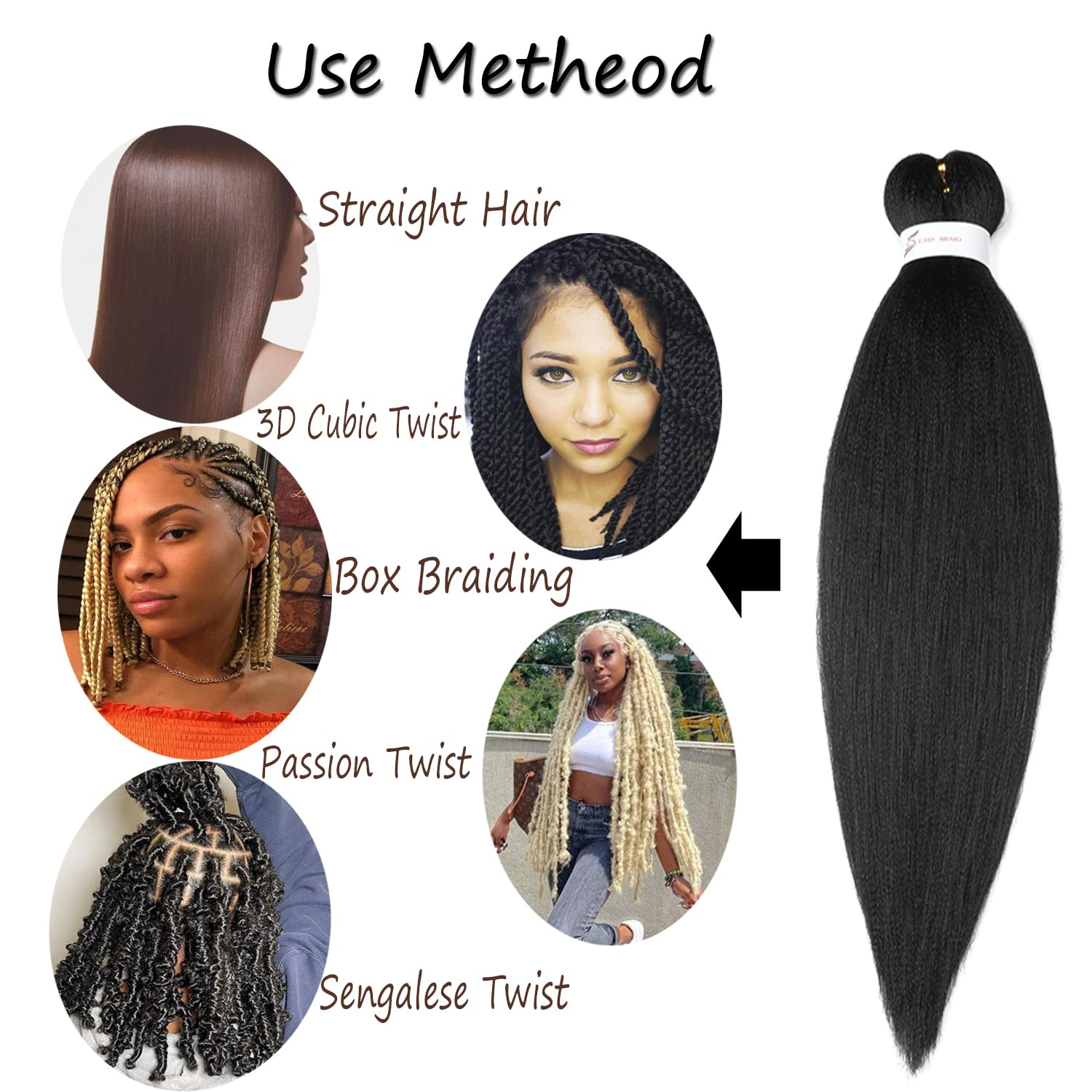 Ubeleco Braiding Hair, 48 Inch Braiding Hair Pre Stretched 8 Packs Professional Synthetic Hot Water Setting, Soft Yaki Texture,
