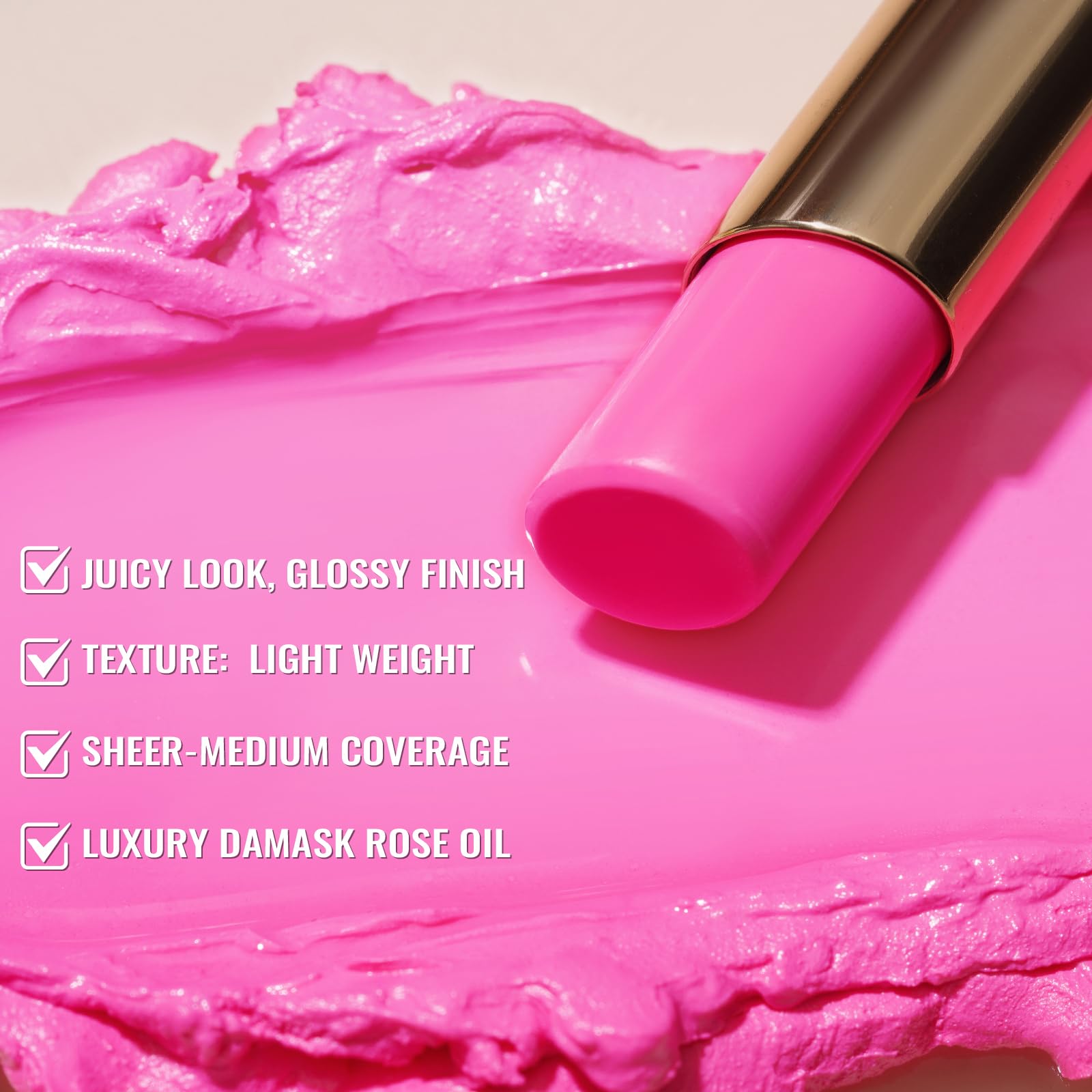 Oulac Moisturizing Shine Pink Lipstick For Women - 2 In 1 Glossy Bright Pink Tinted Lip Balm, Hydrating Winter Lipstick For Dry