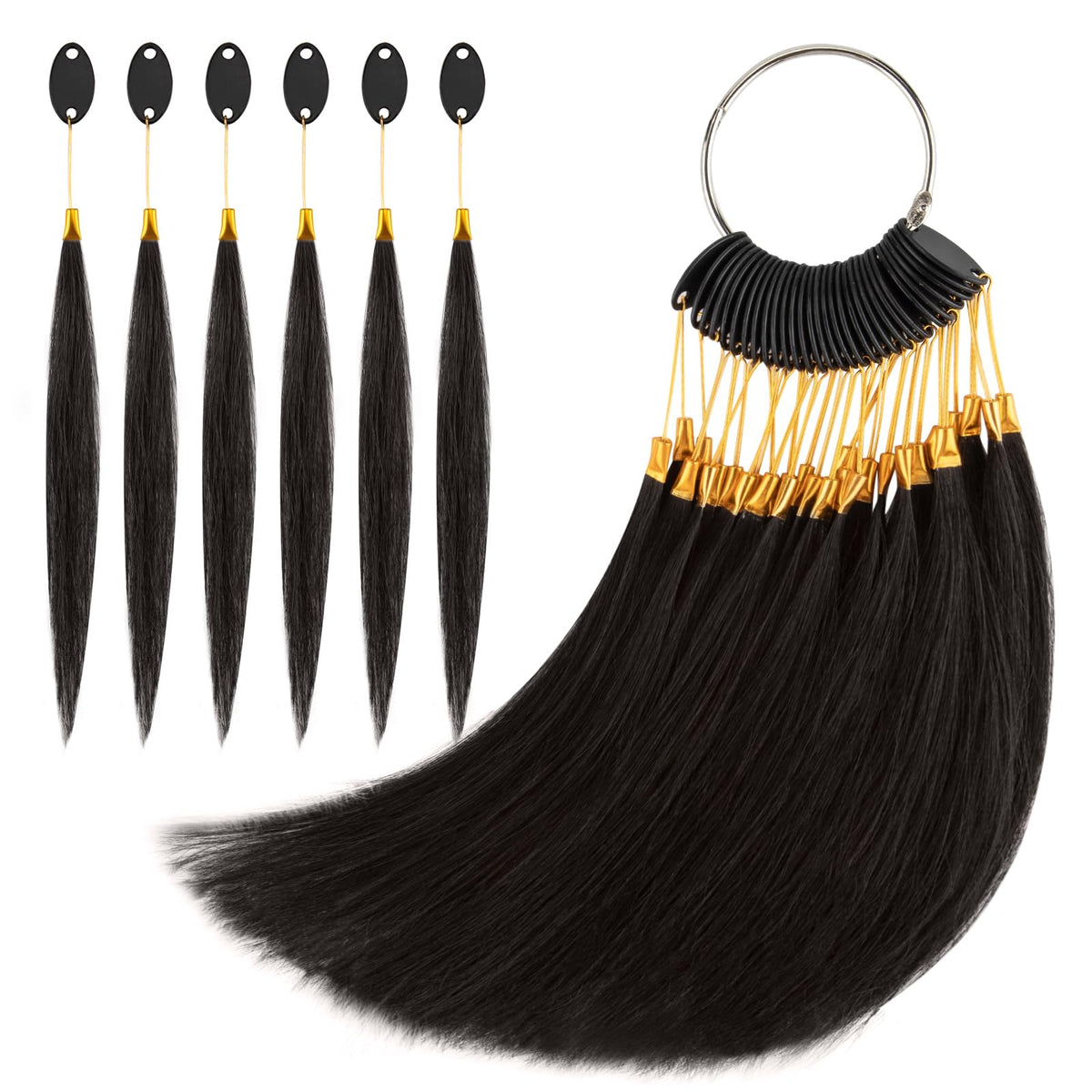 Noverlife 30Pcs 8'' Real Hair Color Rings, Black Human Hair Swatches N ...